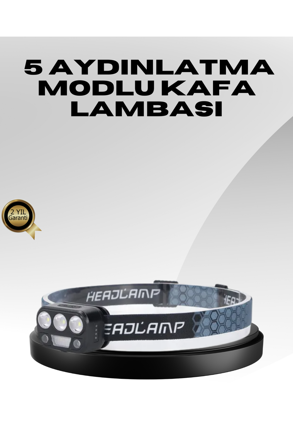 USB Şarjlı LED Kafa Lambası 300 Lümen Güç Göstergeli