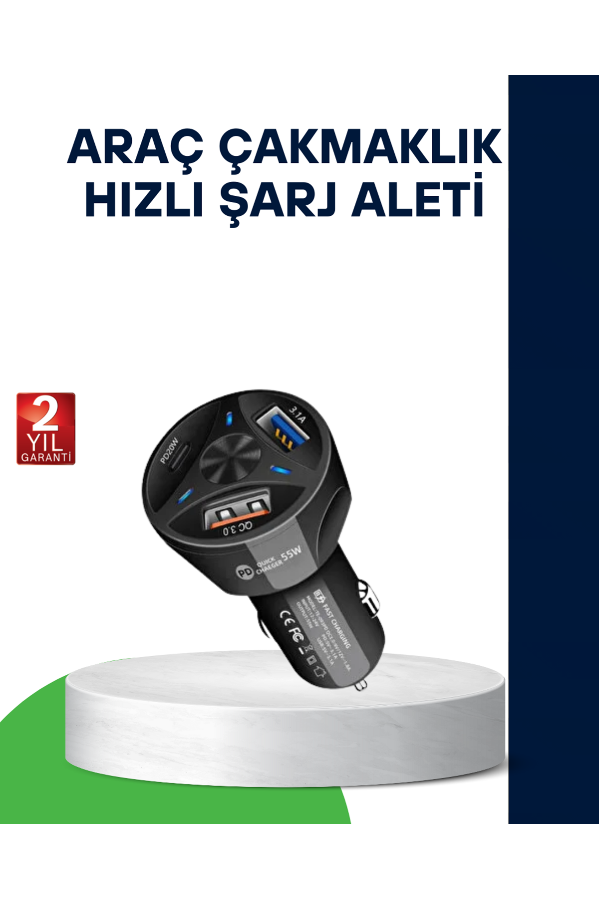 55W Hızlı Araç Şarj Cihazı Quick Charge 3.0 ve PD Destekli