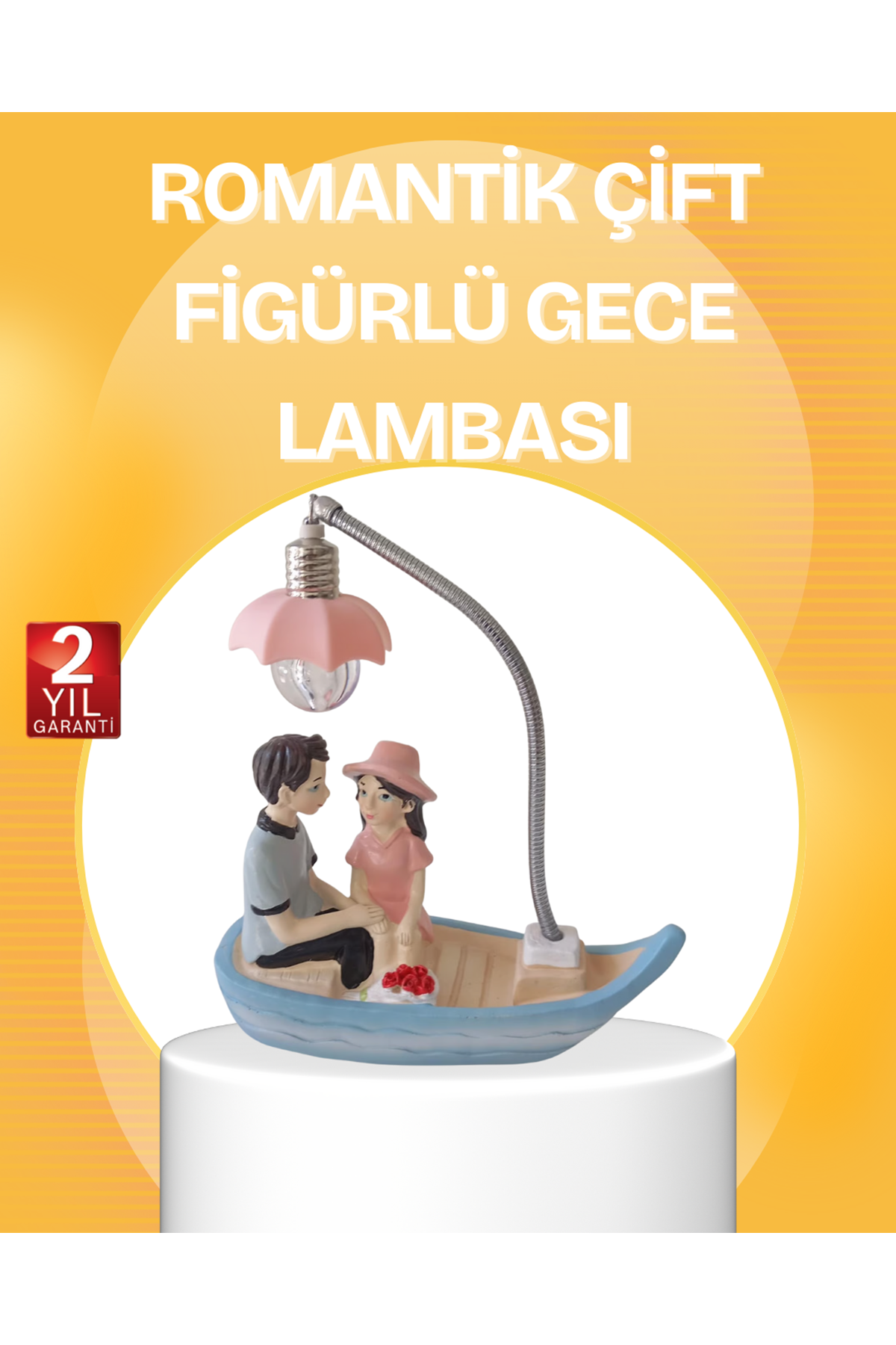 Romantik Çift Figürlü Gece Lambası Sandal Model Sevgiliye Özel Hediye