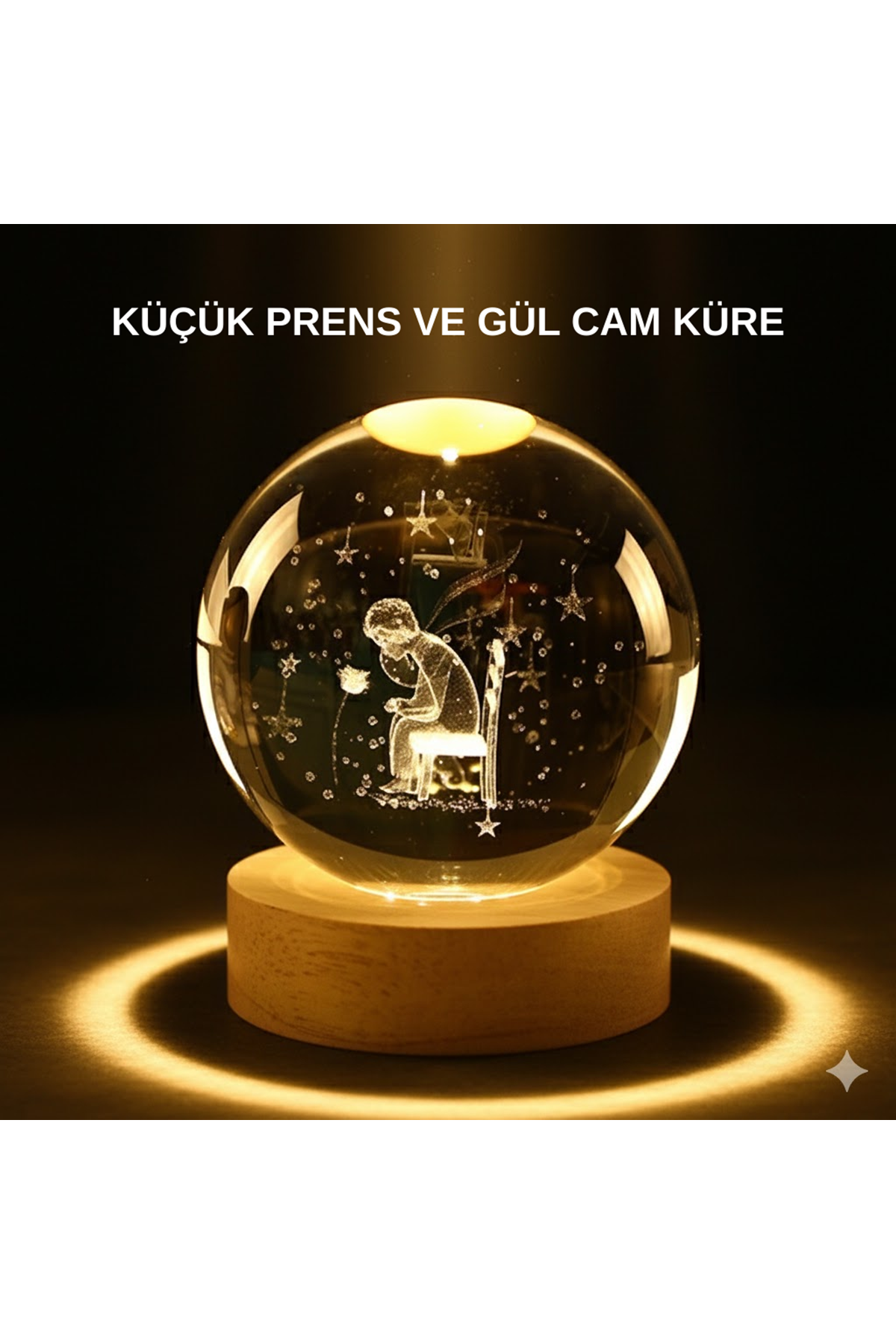 Küçük Prens Işıklı Küre Lamba Ahşap Taban Büyük Boy Hediyelik