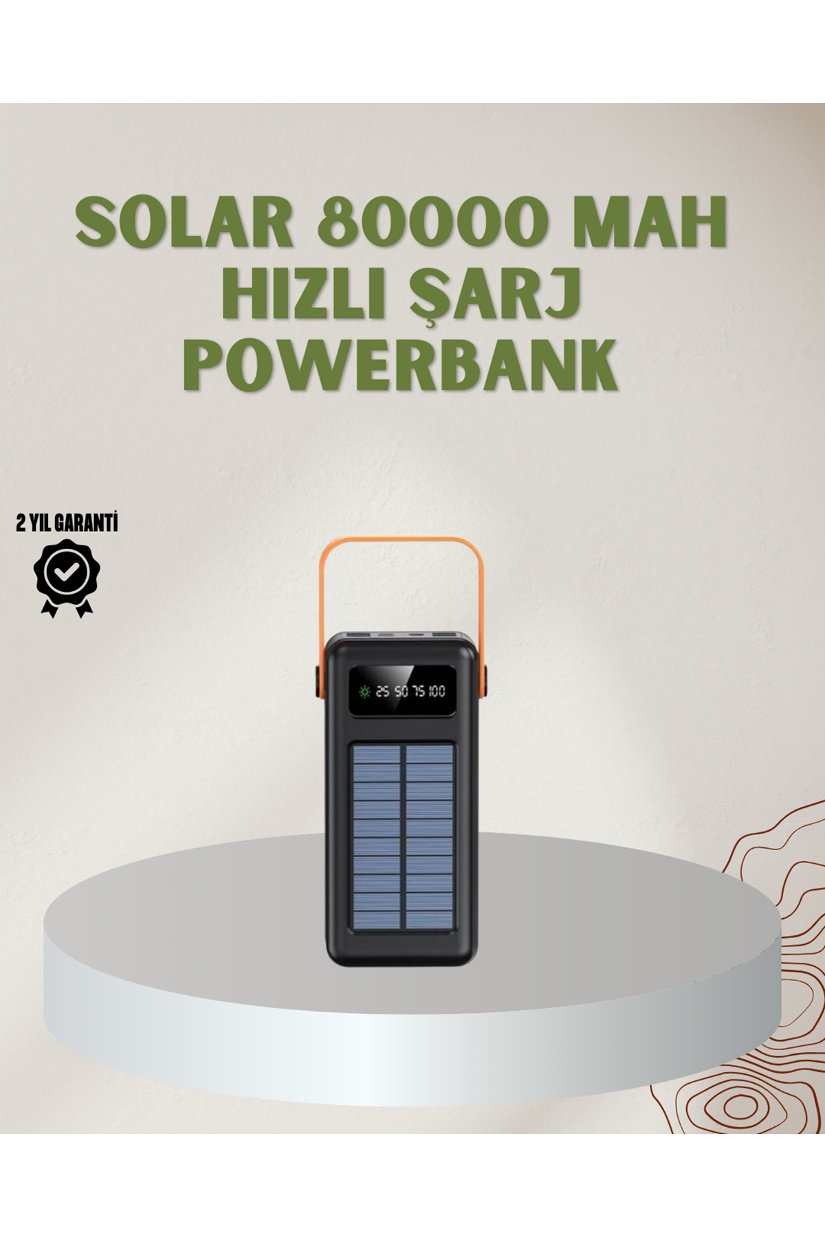 Powerbank Solar Fenerli Çoklu Kablolu Taşınabilir Şarj Aleti