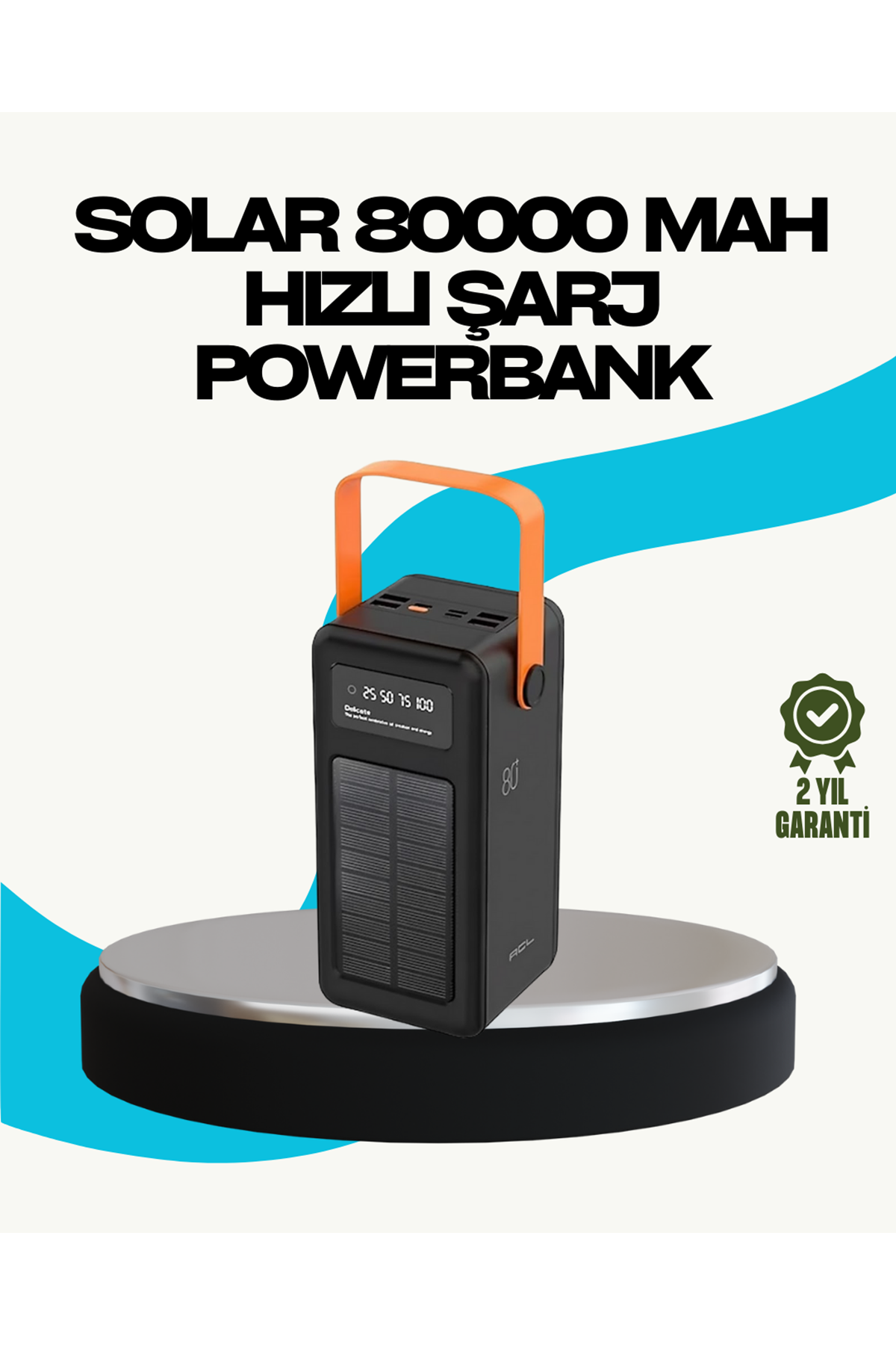 80000 mAh Güneş Enerjili Powerbank 4 Kablolu Type C Lightning Micro USB