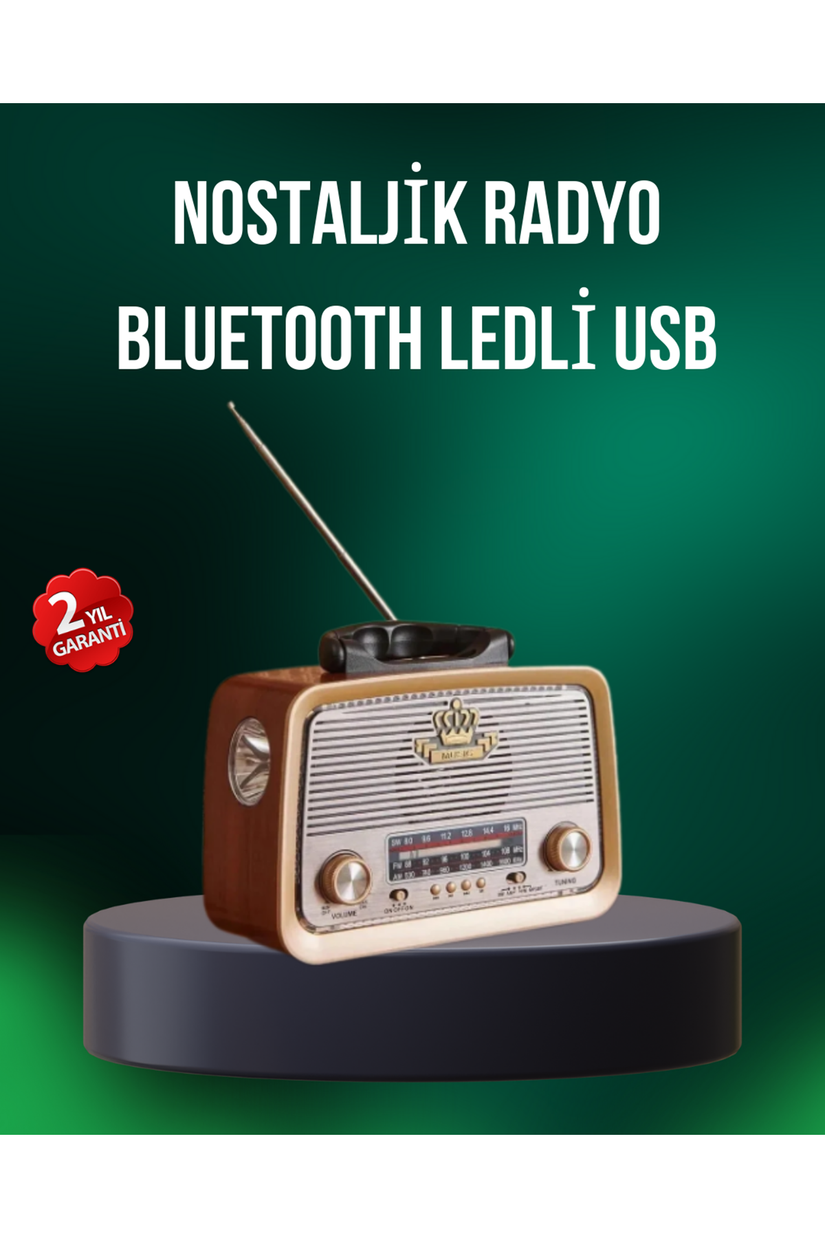 Taşınabilir Nostalji Radyo Bluetooth USB AUX Girişli