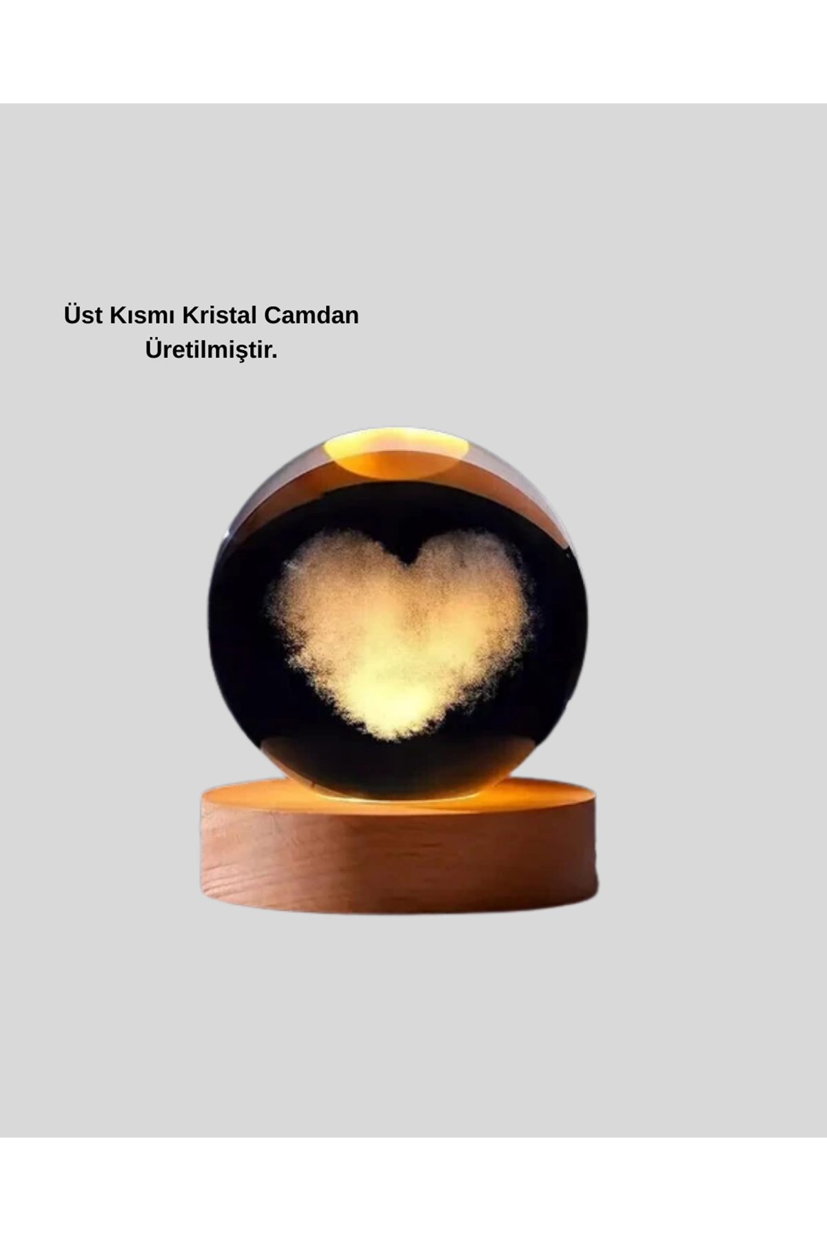 Romantik Kalpli Kristal Cam Küre USB’li Işıklı Dekoratif Obje