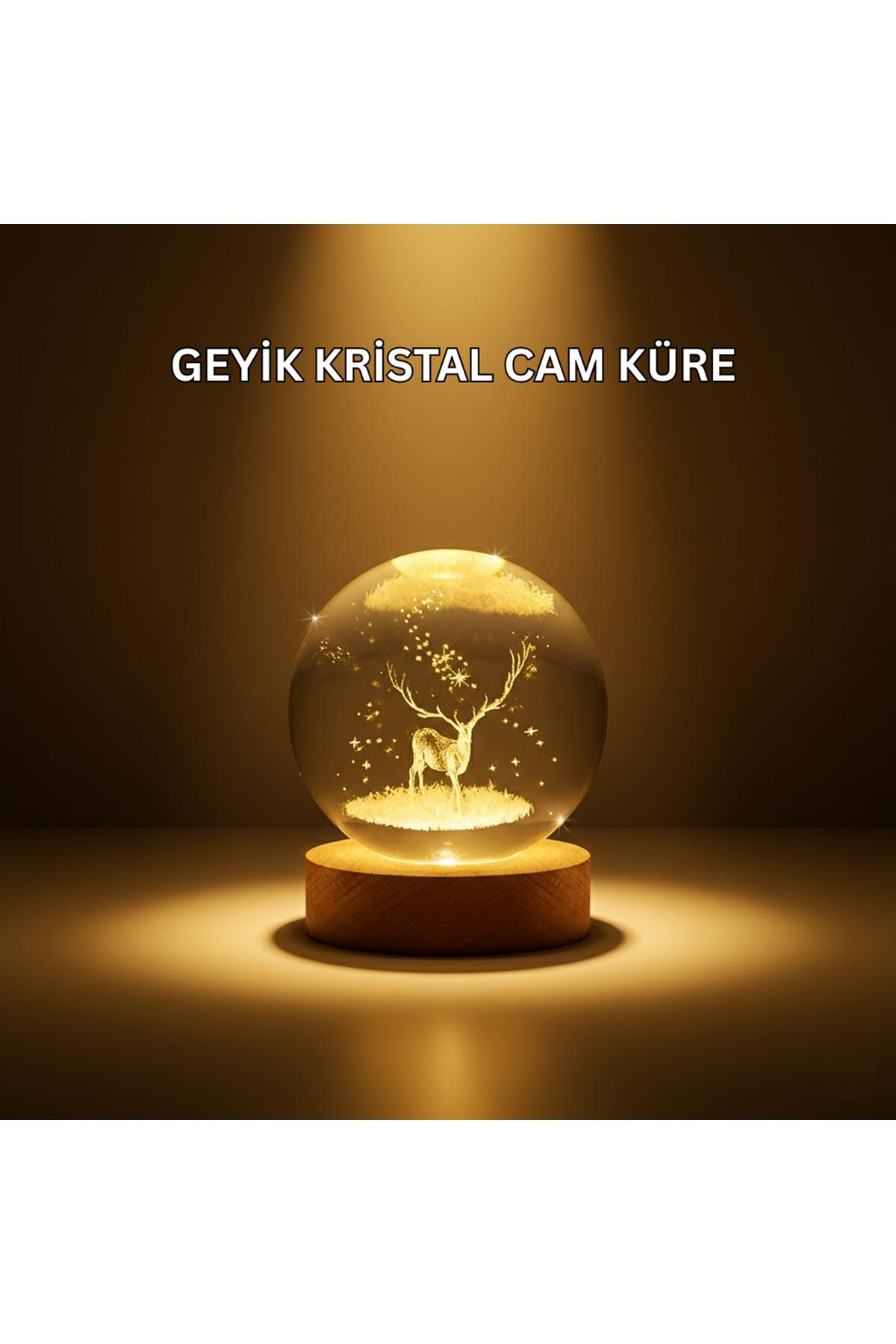 USB Bağlantılı Geyik Temalı Kristal Küre Premium Masa Gece Lambası