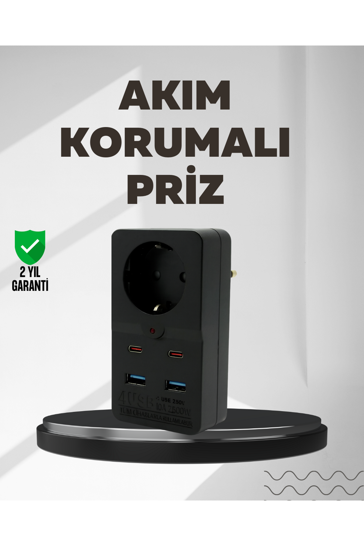 Tip Akım Koruma Prizi 10A 2500W USB Type C Destekli