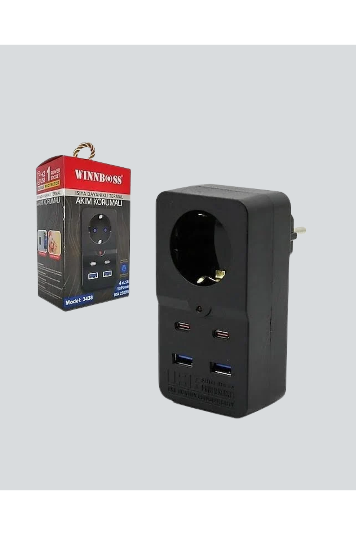Tip Akım Koruma Prizi 10A 2500W USB Type C Destekli