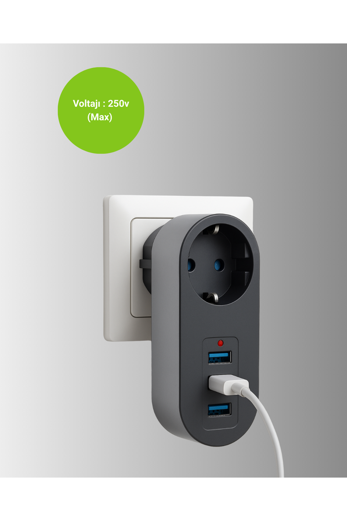Akım Korumalı USB’li Priz – Güçlü 2500W, Isı ve Çocuk Koruması