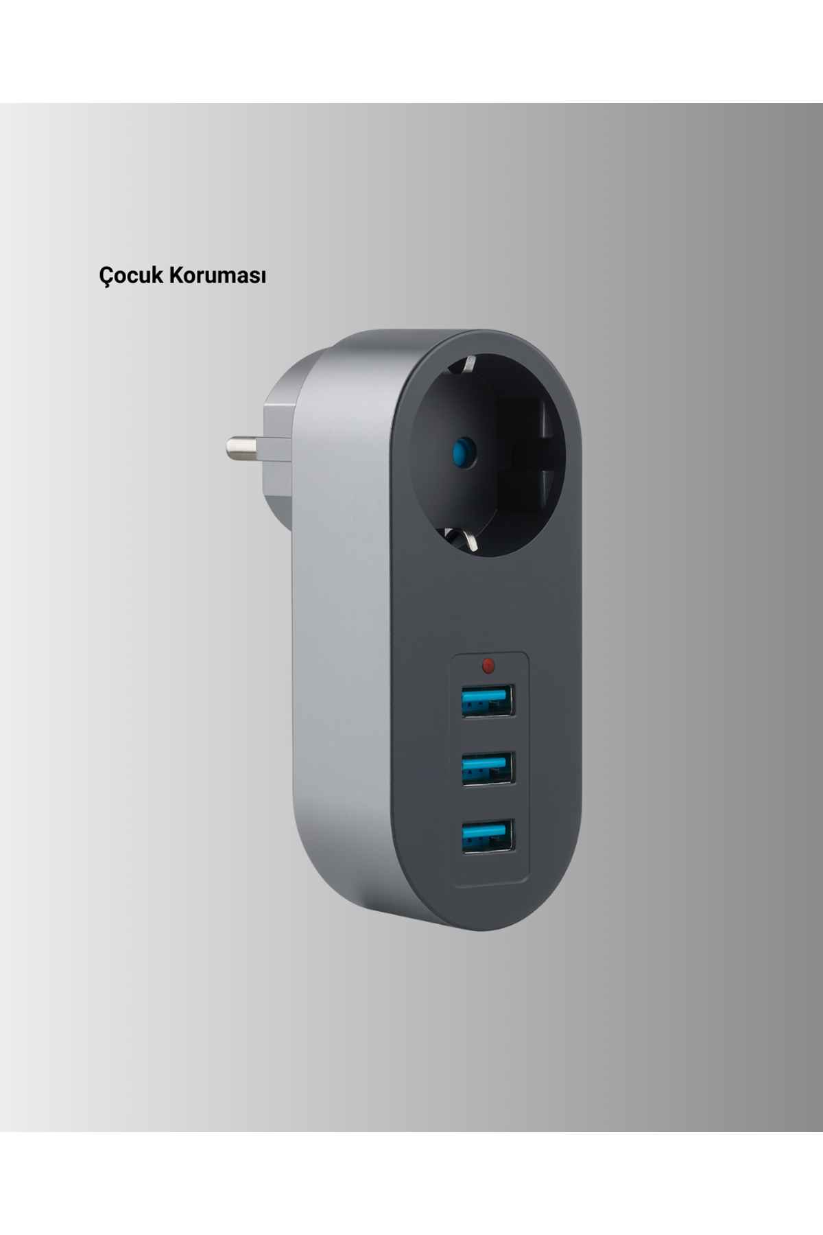Çocuk Korumalı Termal Priz – 3'lü USB Şarj ve Akım Koruması