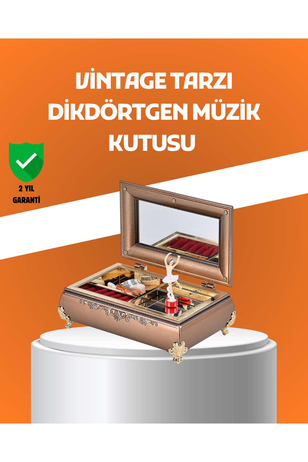 Müzikli Balerin Figürlü Takı Kutusu Piyano Desenli Dekoratif