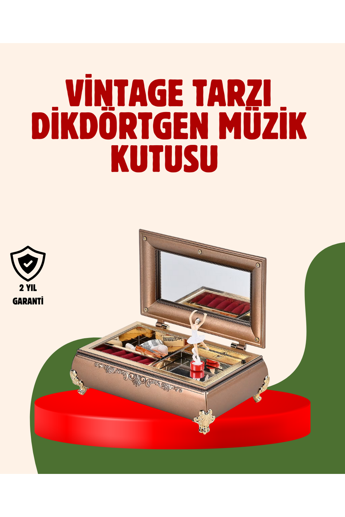 Piyano Şeklinde Balerinli Müzik Kutusu Takı Bölmeli Şık Model
