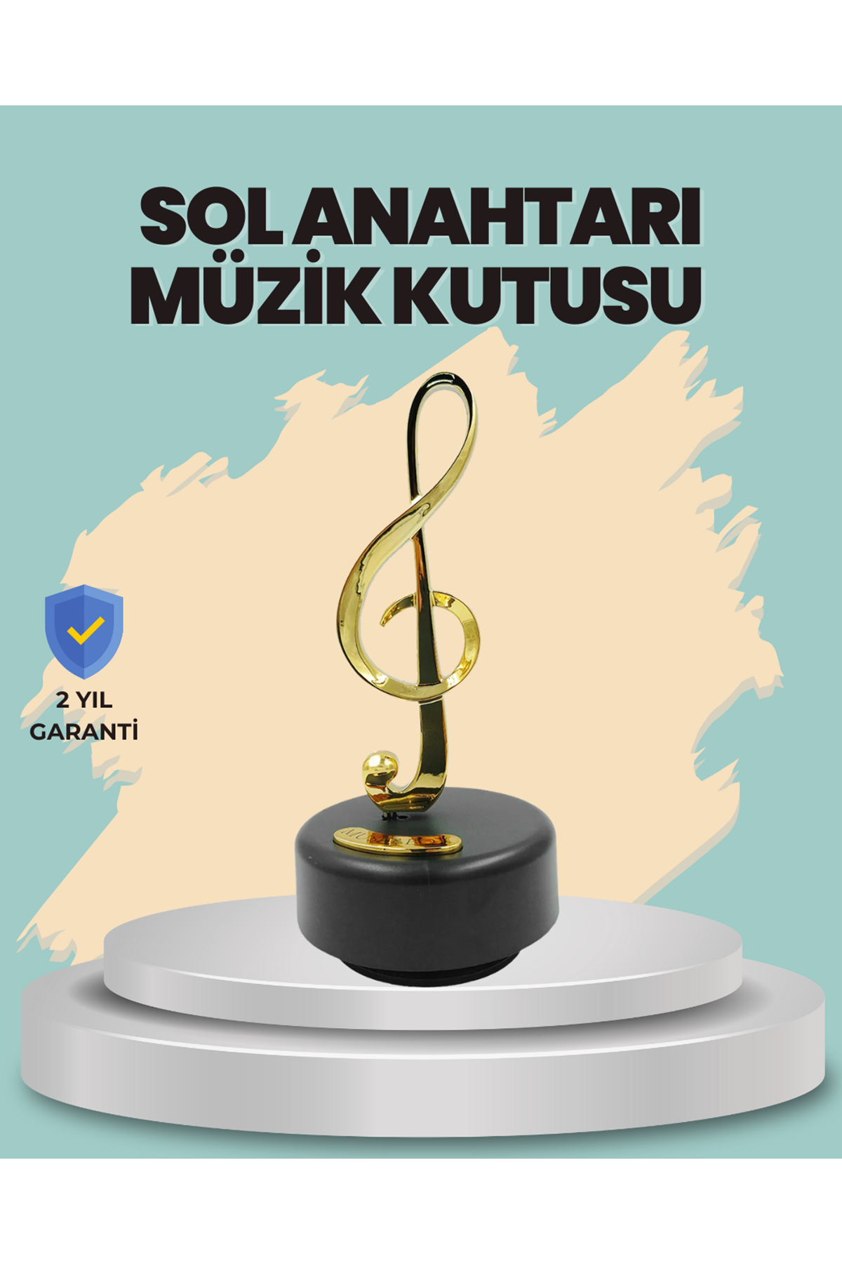 Altın Nota Sol Anahtarı Müzik Box Döner Mekanizmalı Hediyelik