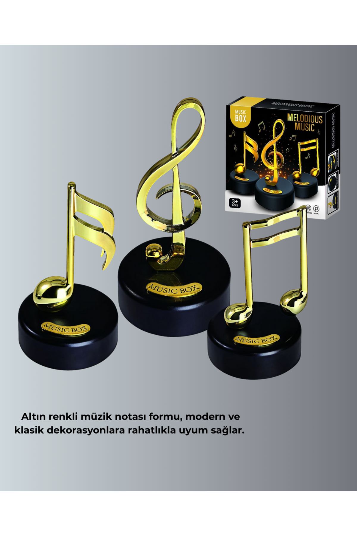 Altın Sol Anahtarı Müzik Kutusu Döner Mekanizmalı