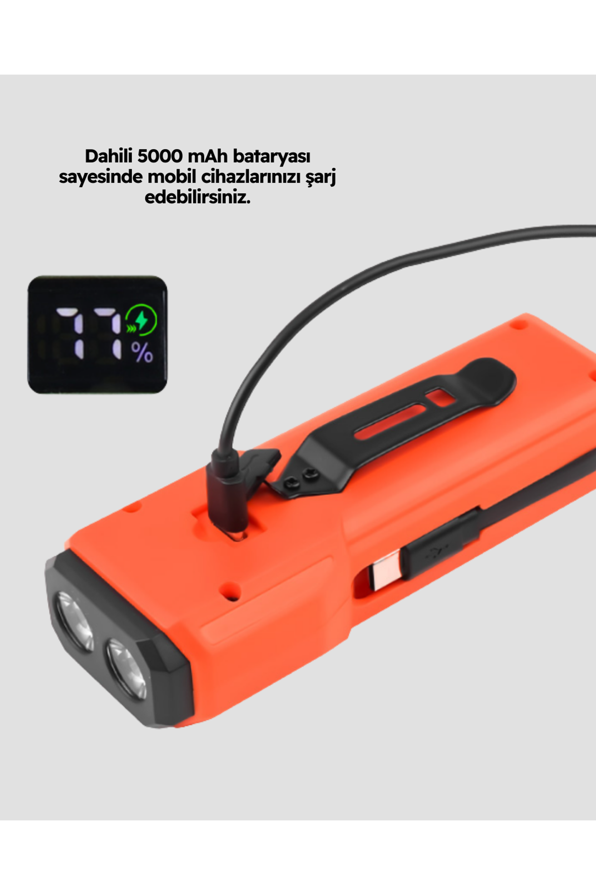 5000 mAh Bataryalı Bisiklet Farı COB Çakar Çok Fonksiyonlu
