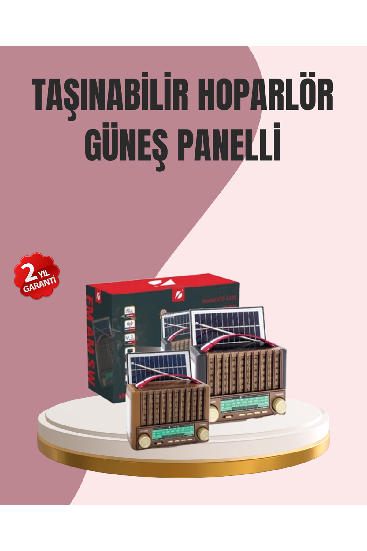 Solar Panel Şarjlı Taşınabilir Radyo Bluetooth Hoparlör Müzik Kutusu