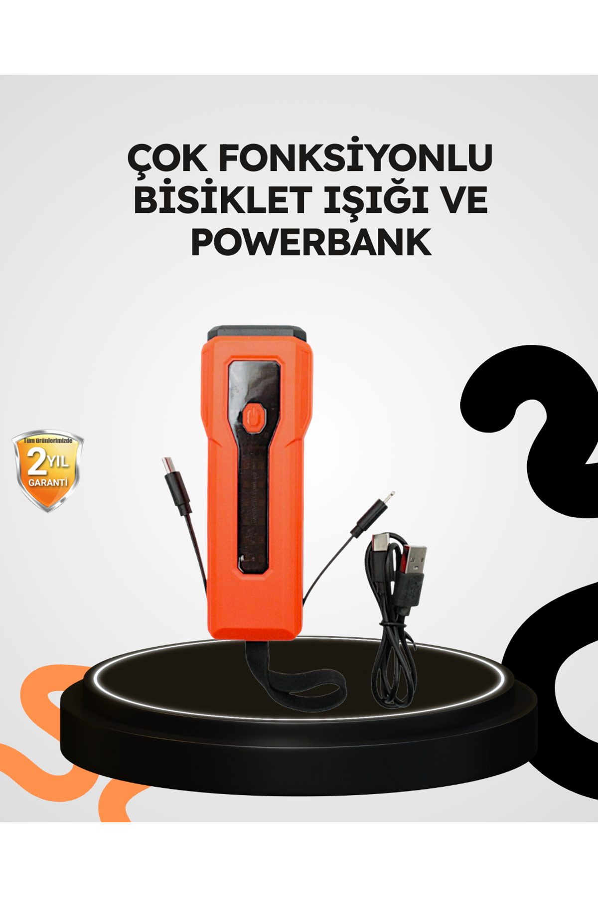600 Lümen Bisiklet Ön Işık Powerbankli Çakar COB Led