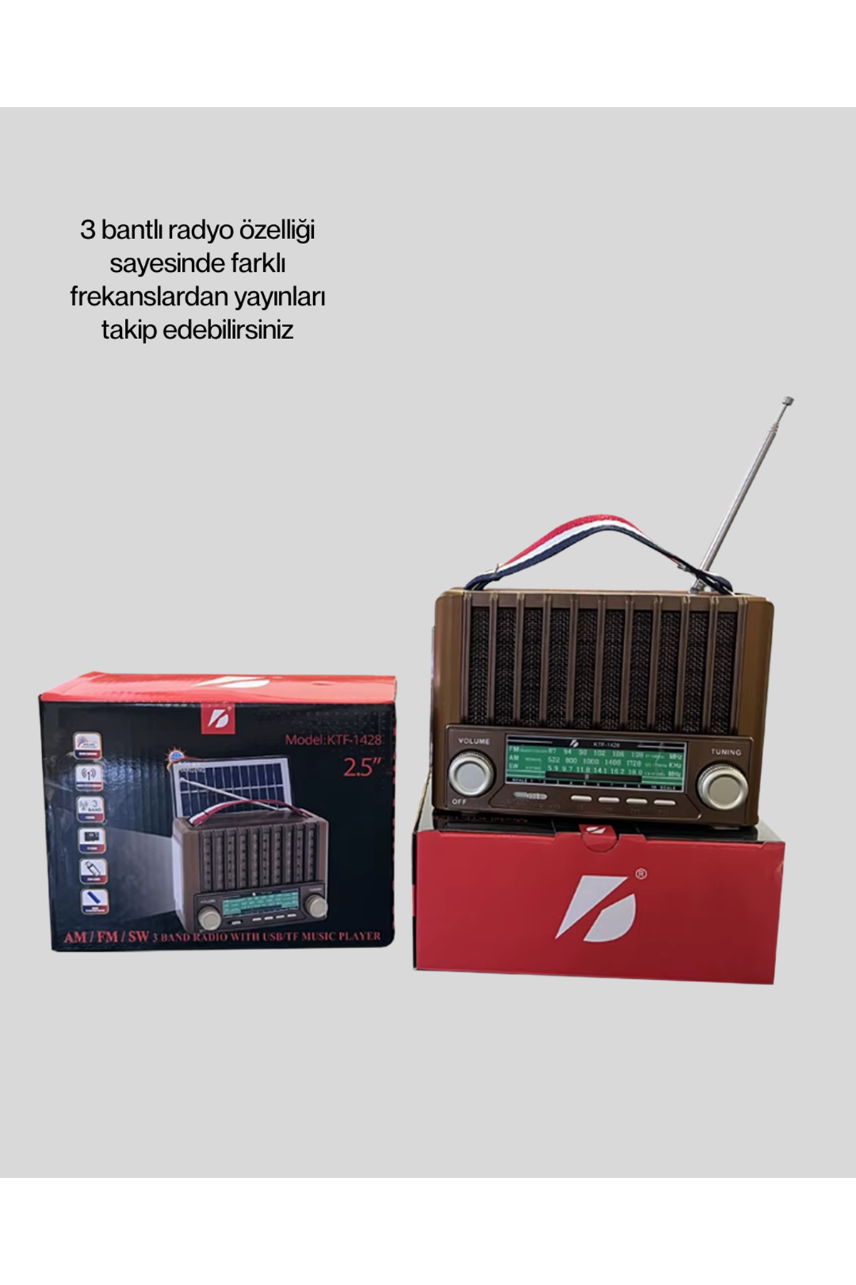 Solar Şarjlı Taşınabilir Radyo Bluetooth Hoparlör USB SD Destekli