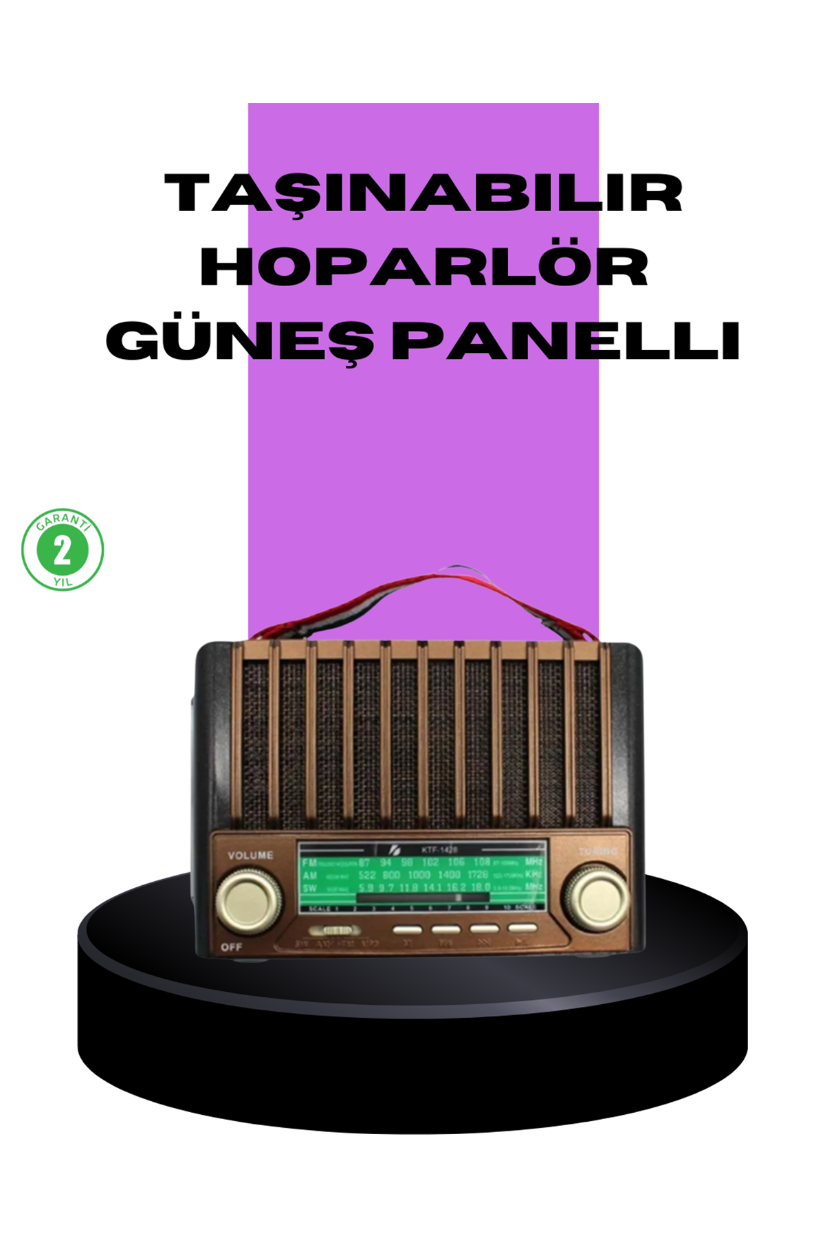 Güneş Enerjili Taşınabilir Radyo ve Bluetooth Hoparlör Çok Fonksiyonlu