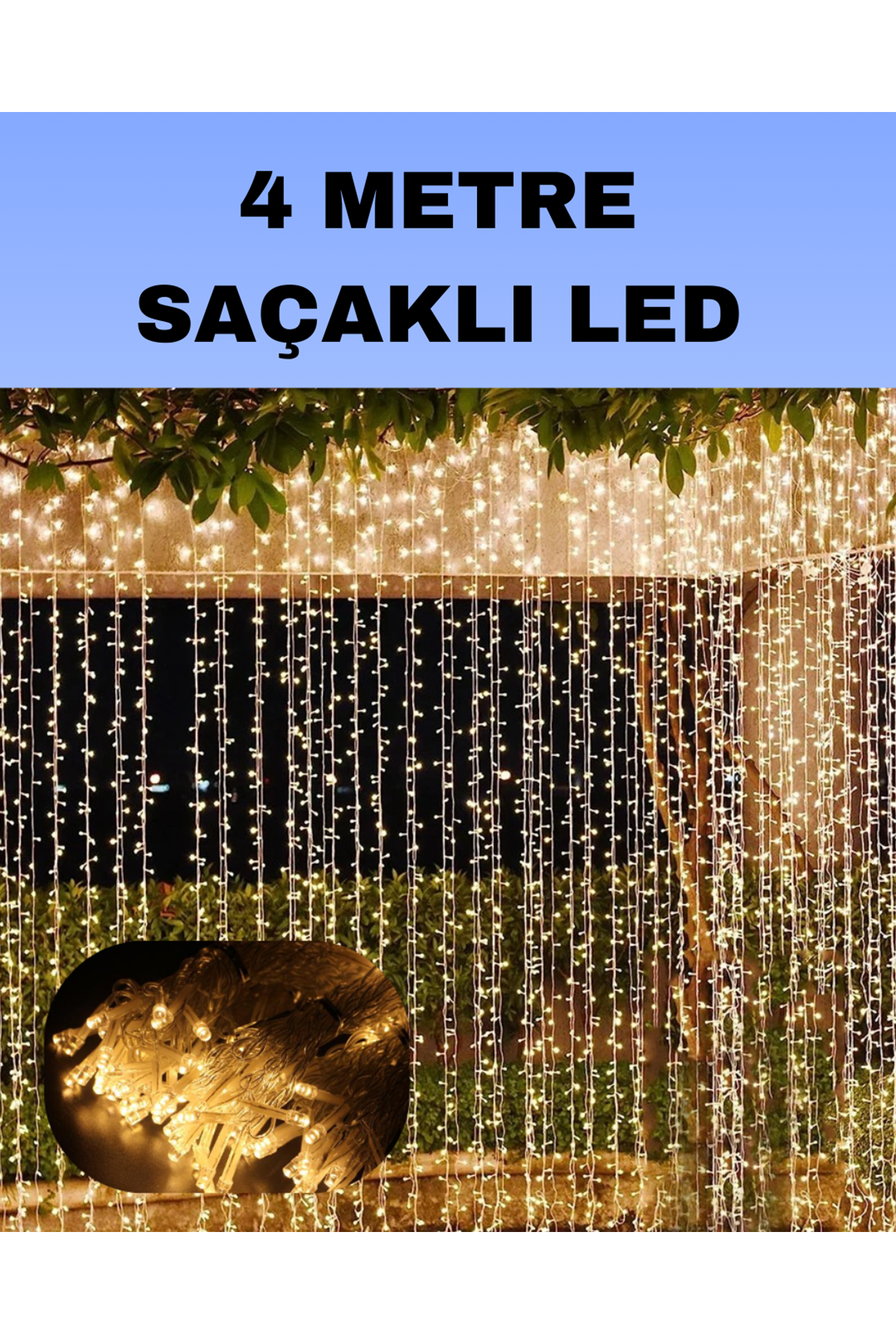 4 Metre Icicle Şelale Led Perde Işık Sarı Aydınlatma