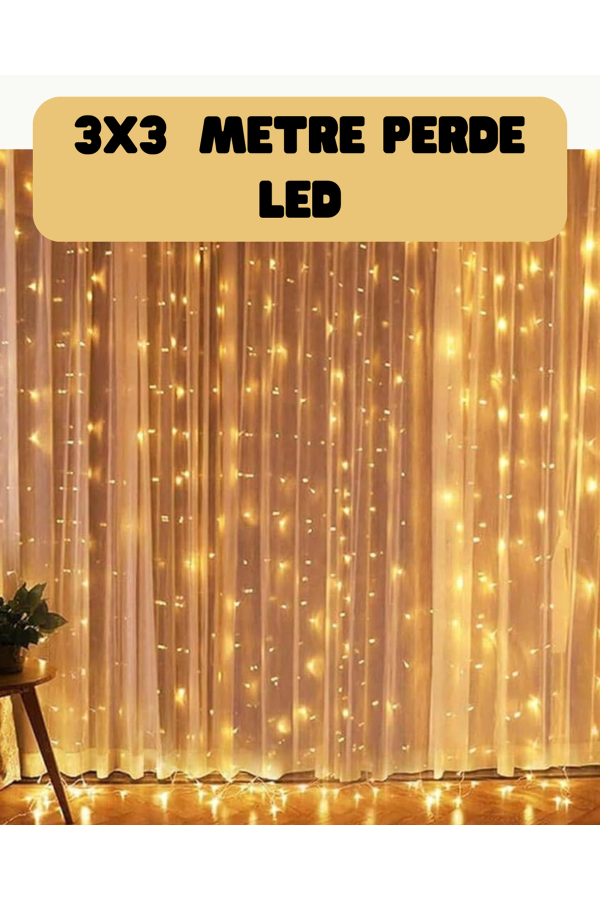 3x3 Metre Perde LED Işık Sıcak  Şelale Tasarım Dekoratif Aydınlatma