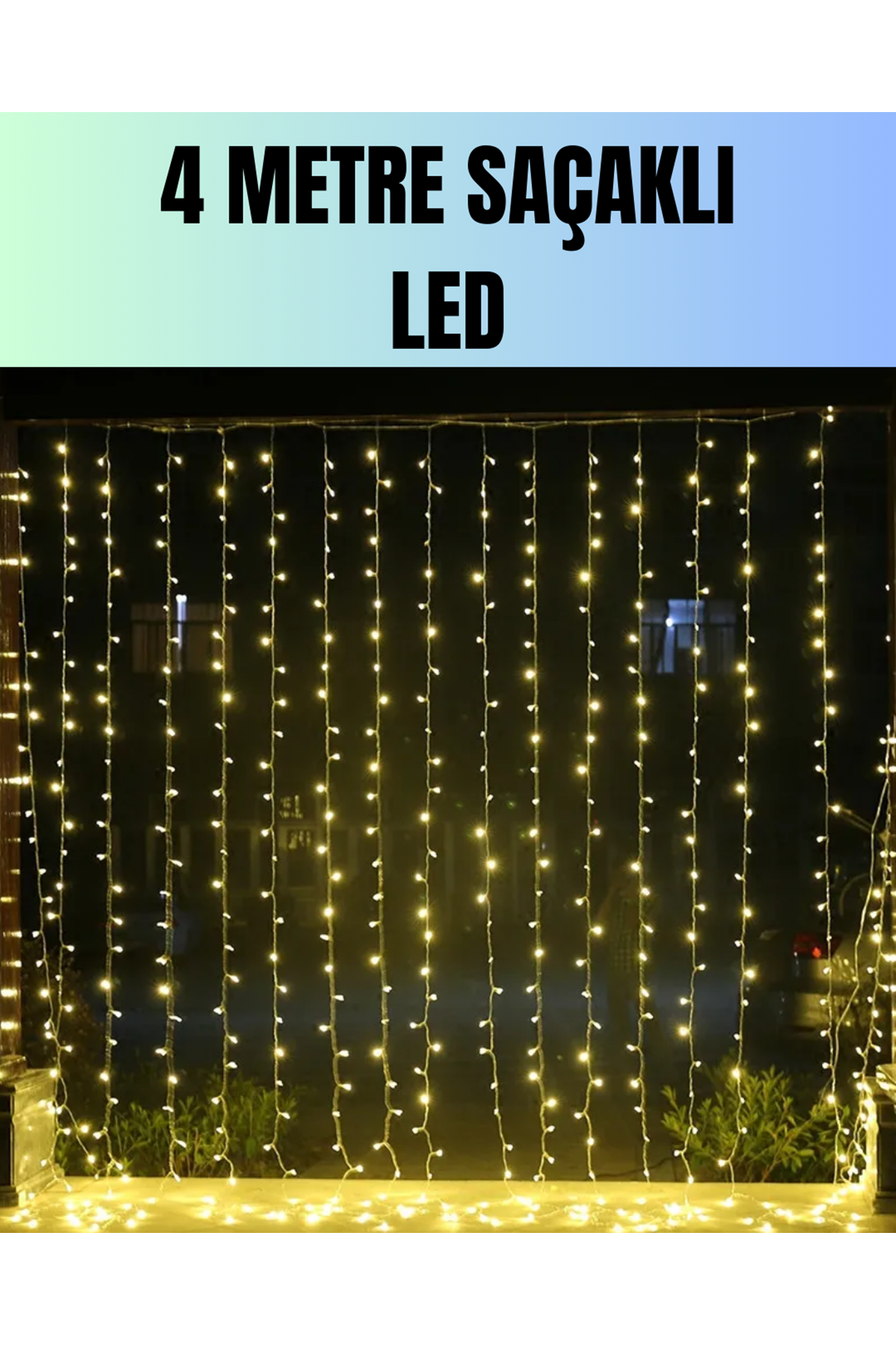 4 Metre Yılbaşı Şelale Led Perde Işık Ev Bahçe Dekor