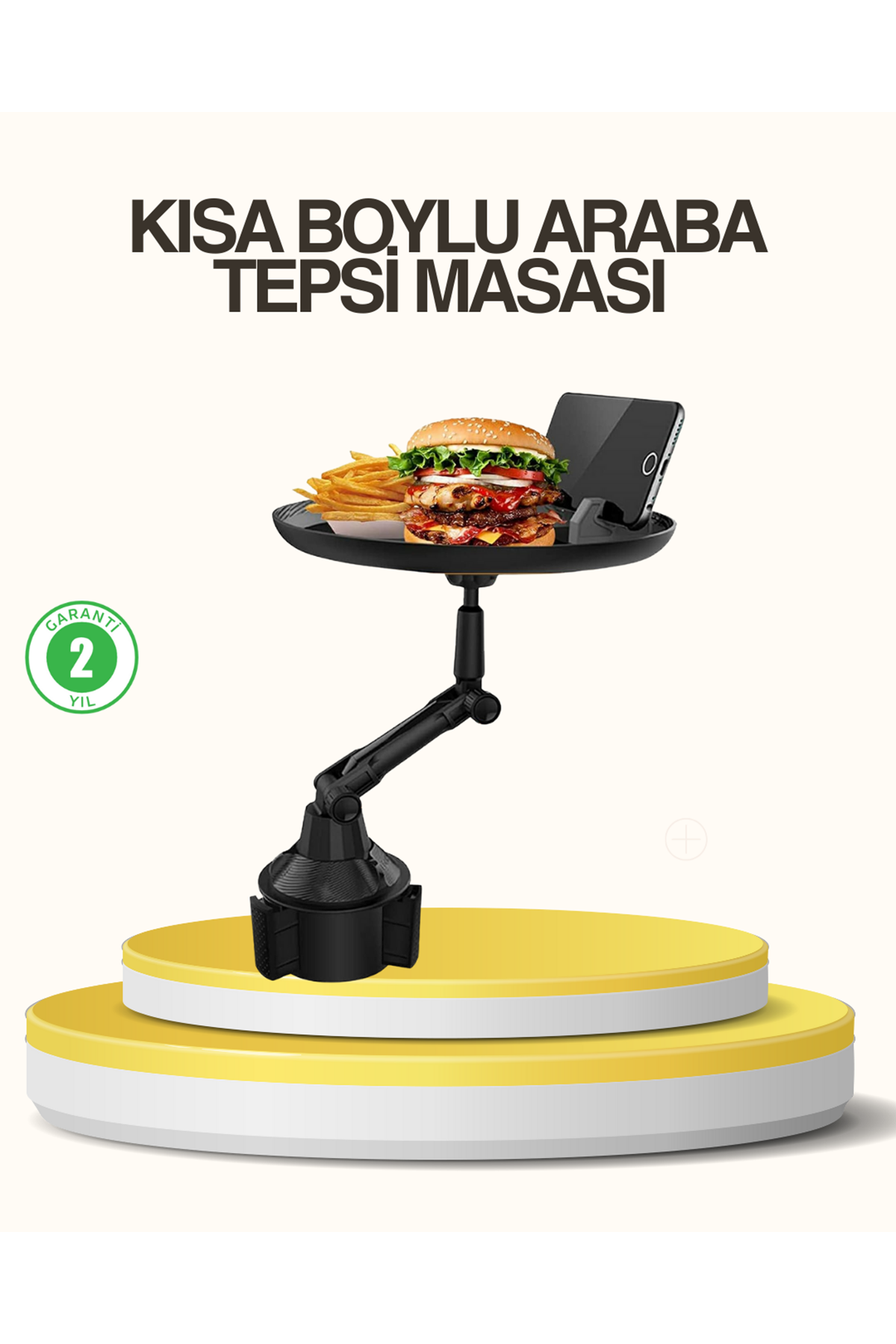 Araç Bardaklık Tepsisi 360° Dönebilen Kol Ayarlı Geniş Yemek Alanlı