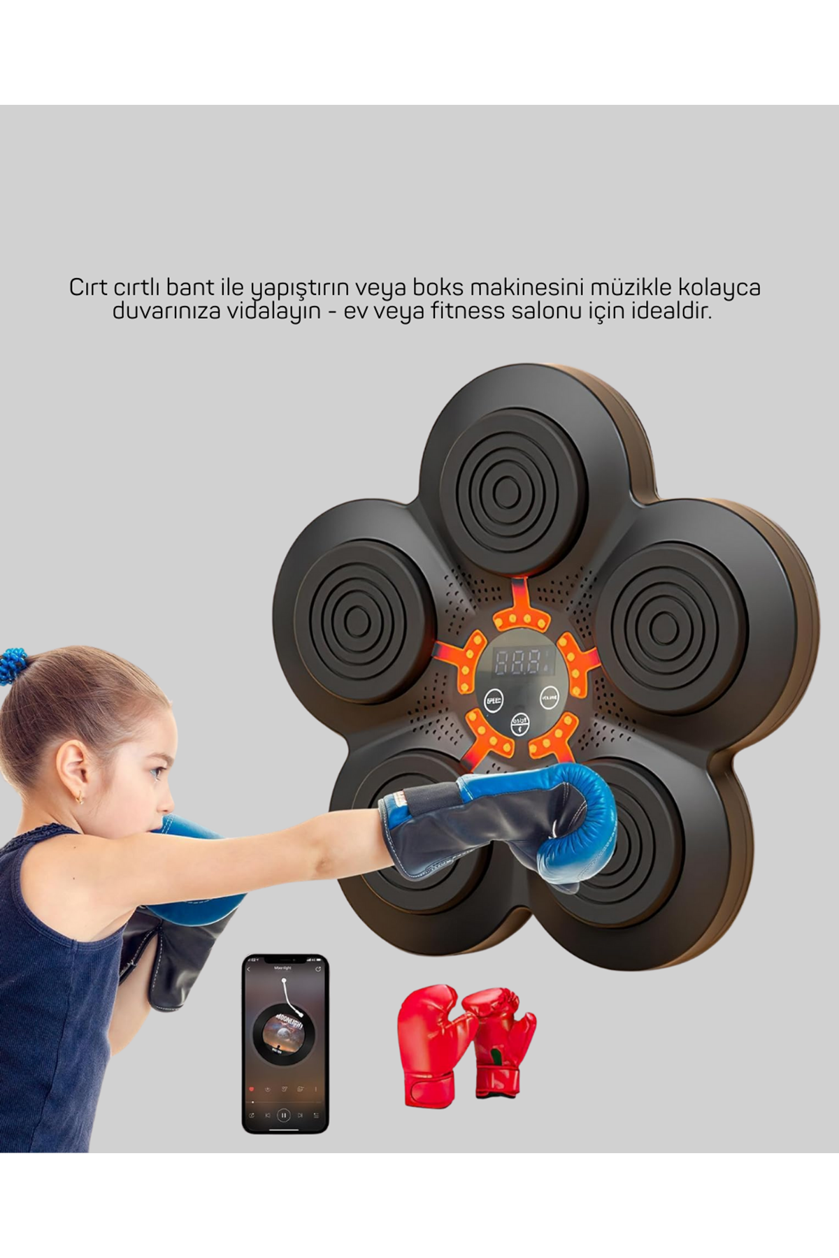 Akıllı Müzikli Boks Makinesi Bluetooth Bağlantılı Işıklı Hedefli Fitness Aleti