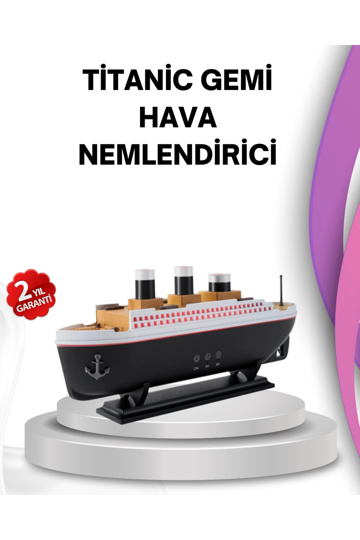 Ultra Sessiz Titanik Gemi LED Işıklı Aroma Difüzörü Oda Nemlendirici