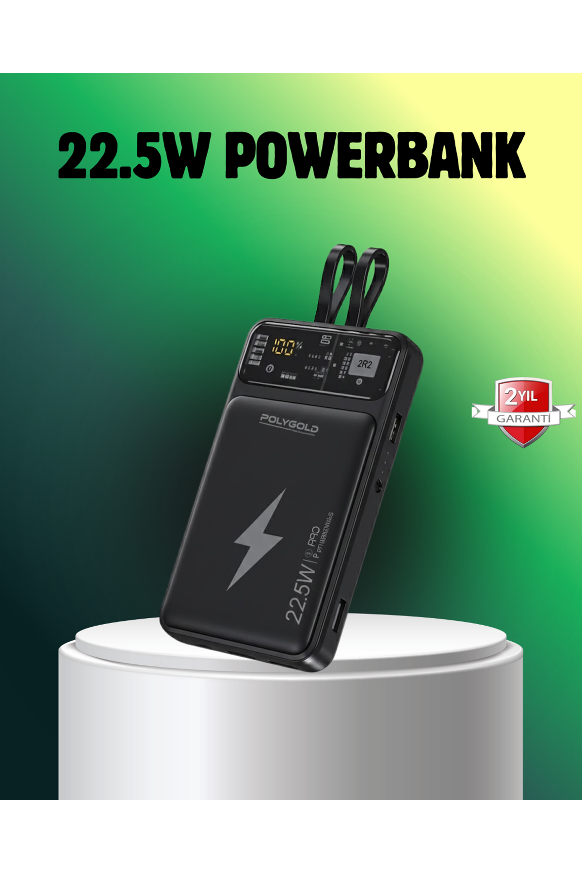 Powerbank Dahili Ekranlı 10000 mAh Çift Kablolu