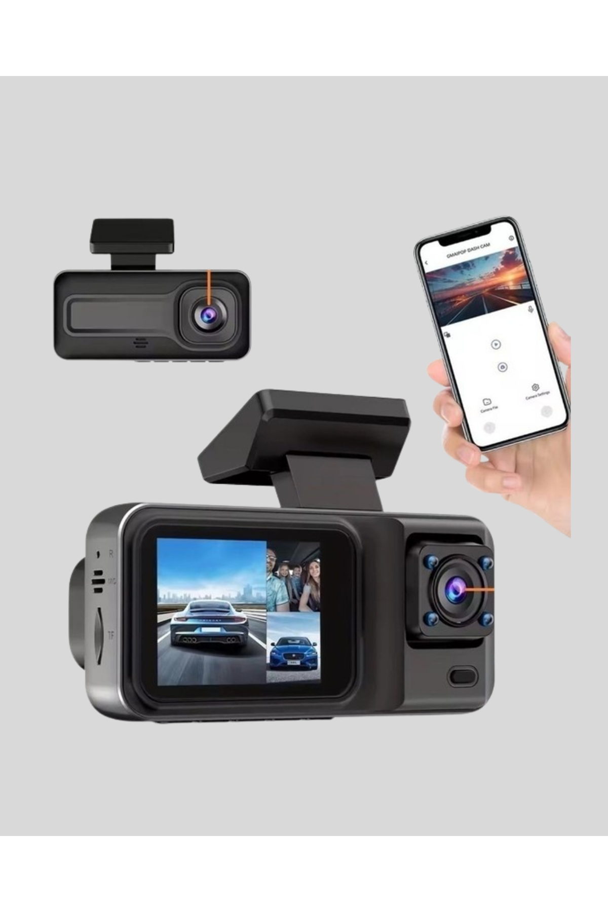 Park Modlu 3 Kameralı Araç Kayıt Cihazı 1080P Ön Kamera 2’’ Ekran