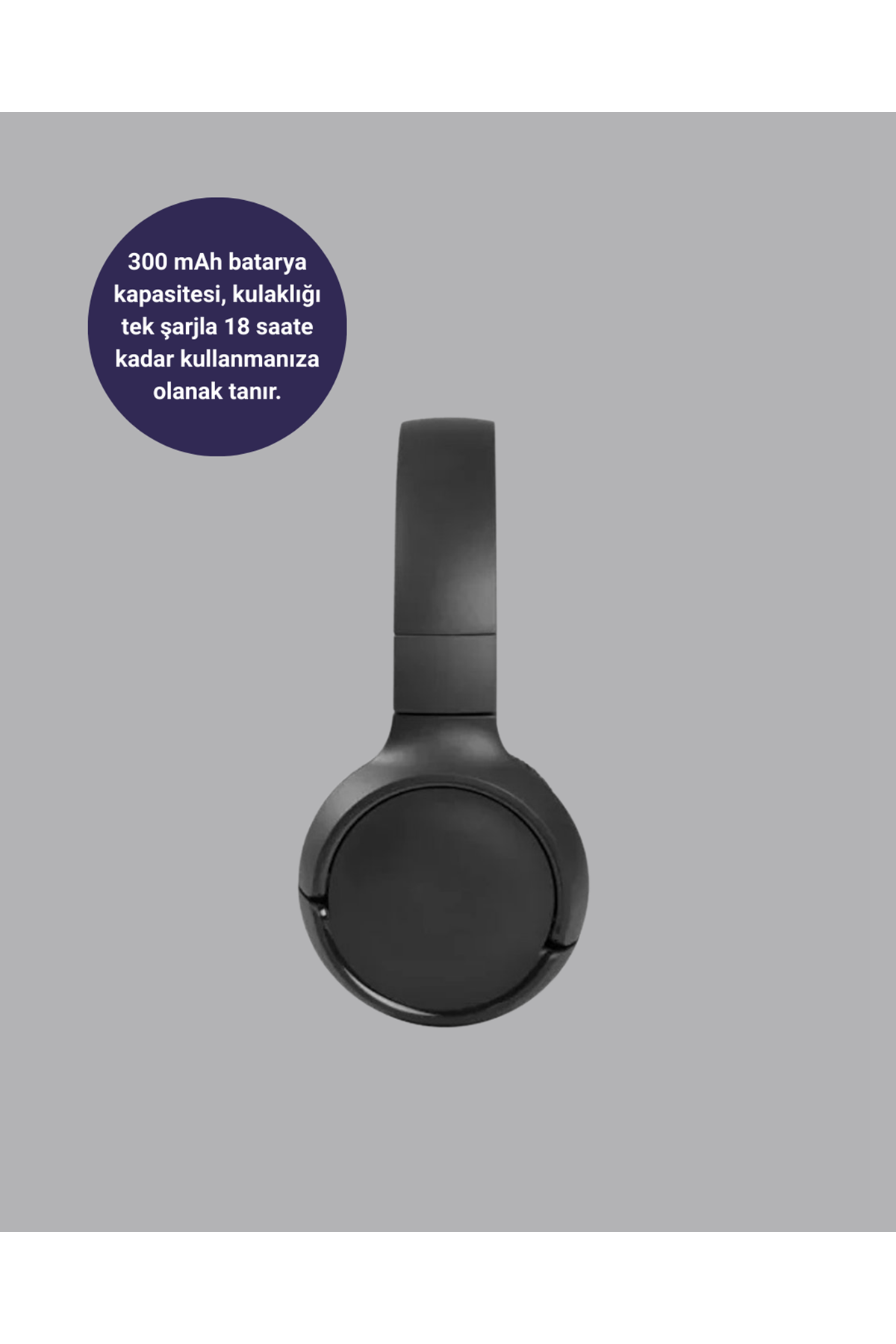 Bluetooth 5.0 Siyah Kablosuz Kulaklık 18 Saat Batarya Katlanabilir Tasarım