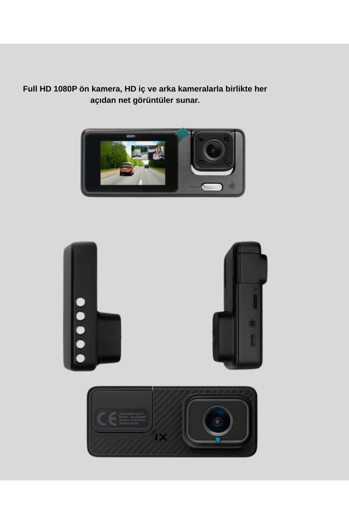 3 Kameralı Araç DVR 1080P Ön + HD Arka + İç Kamera Döngü Kayıt 2’’ Ekran
