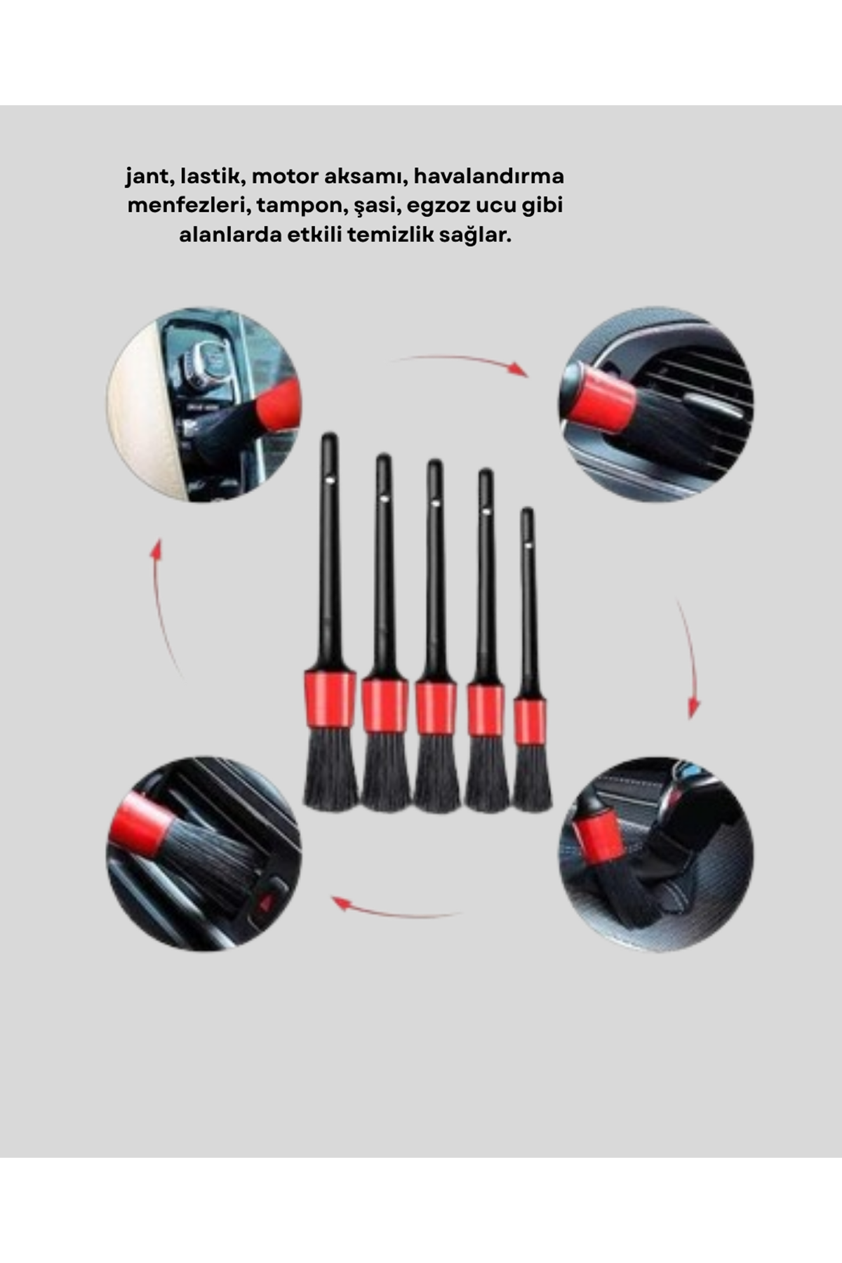 5 Parça Detay Temizlik Fırçası Seti Jant Motor Havalandırma İç Dış Temizlik