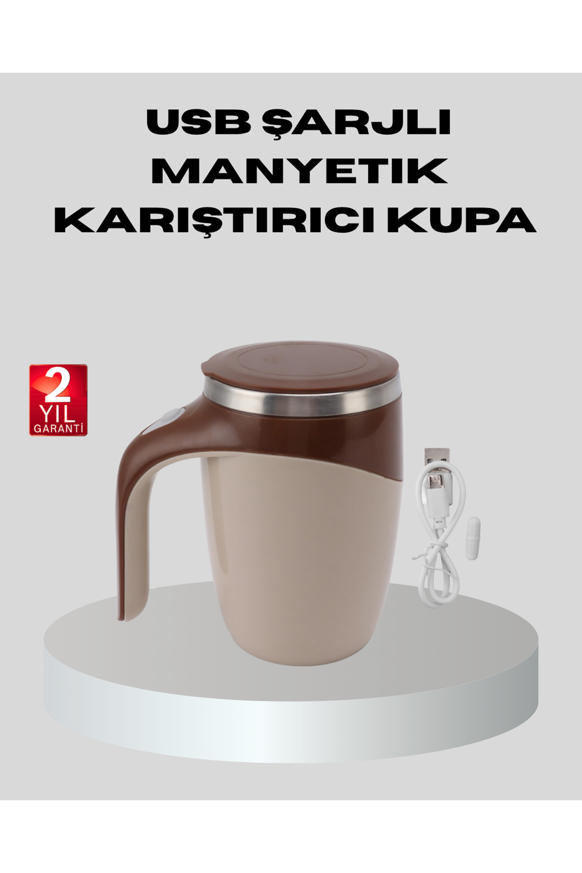 Manyetik Karıştırıcı Kupa USB Şarjlı Otomatik Karıştırma Çift Katmanlı