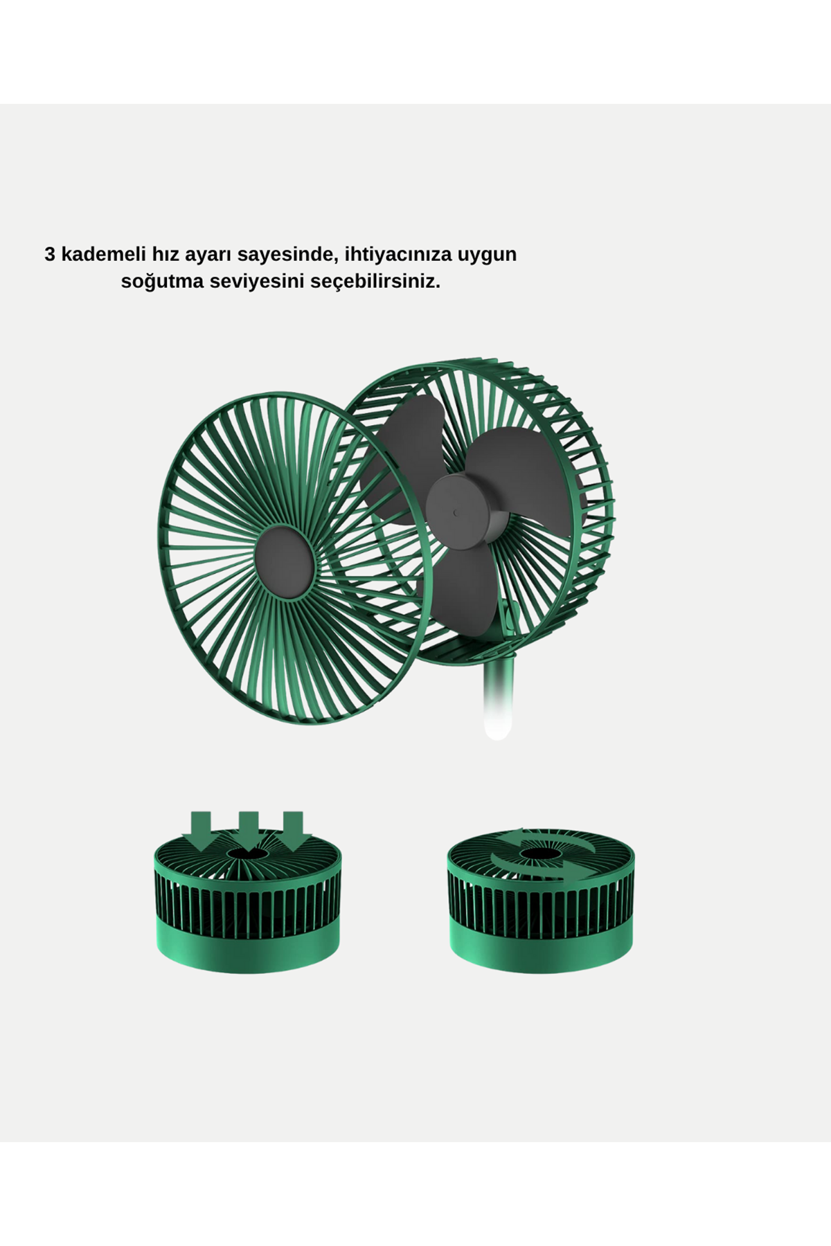 Taşınabilir Katlanabilir Mini Fan 3 Kademeli Şarj Edilebilir