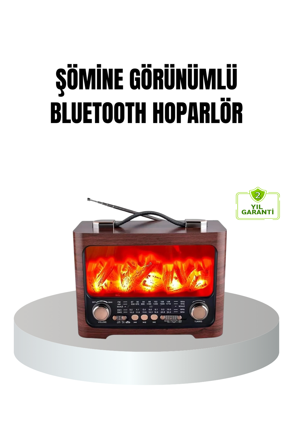 Solar Şarjlı Şömine Alev Efektli Bluetooth Hoparlör 7W Taşınabilir Ses Sistemi