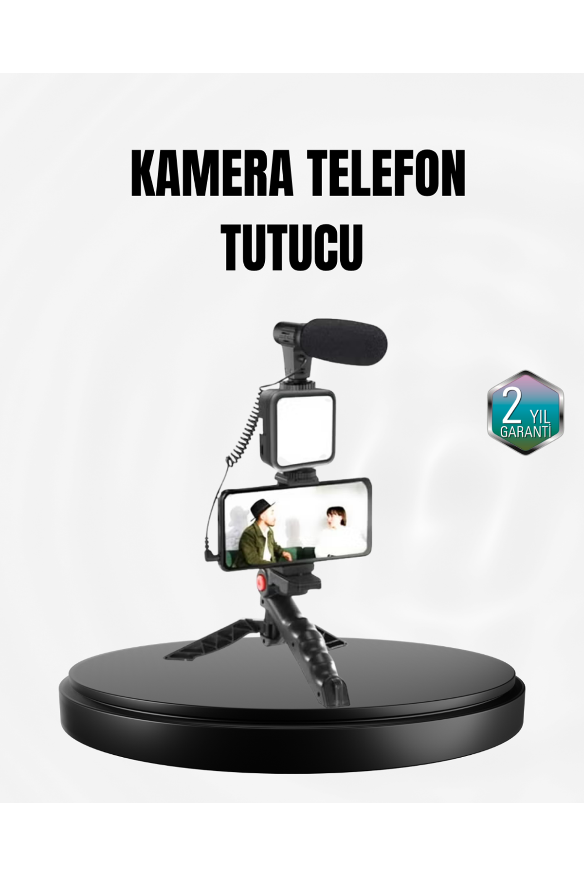 Profesyonel Vlog Çekim Kiti LED Işıklı Tripod Mikrofonlu Telefon Seti