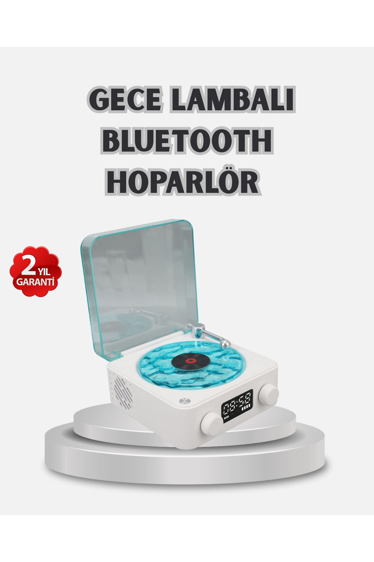 3-ü-1 Gece Işığı Bluetooth Hoparlör Dijital Saat Vintage Plak Çalar Tasarımlı