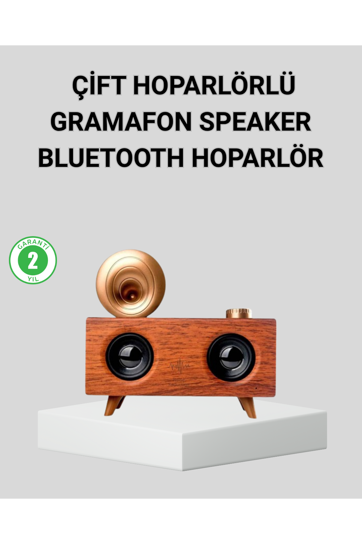 Retro Gramafon Bluetooth Hoparlör Çift Stereo Sesli FM Radyo Destekli