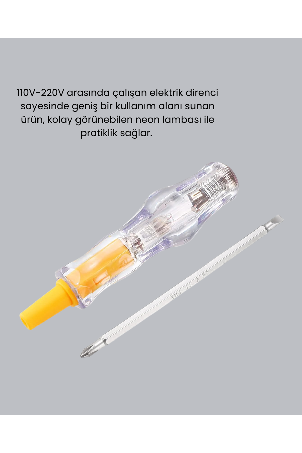 Elektrik Test Kalemi Neon Işıklı Nikel Kaplama 110-220V Dirençli