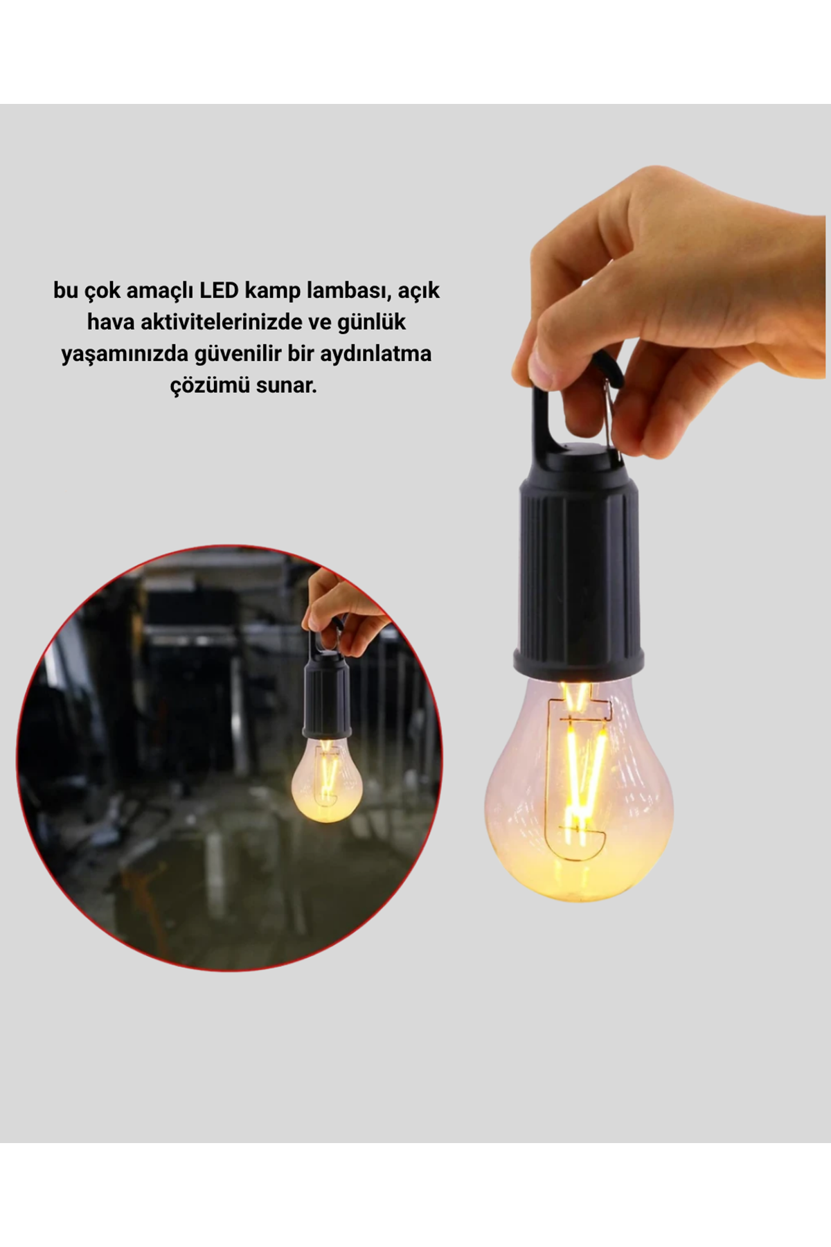 Şarjlı Kancalı LED Lamba – Kamp, Balkon ve Acil Durum Işığı