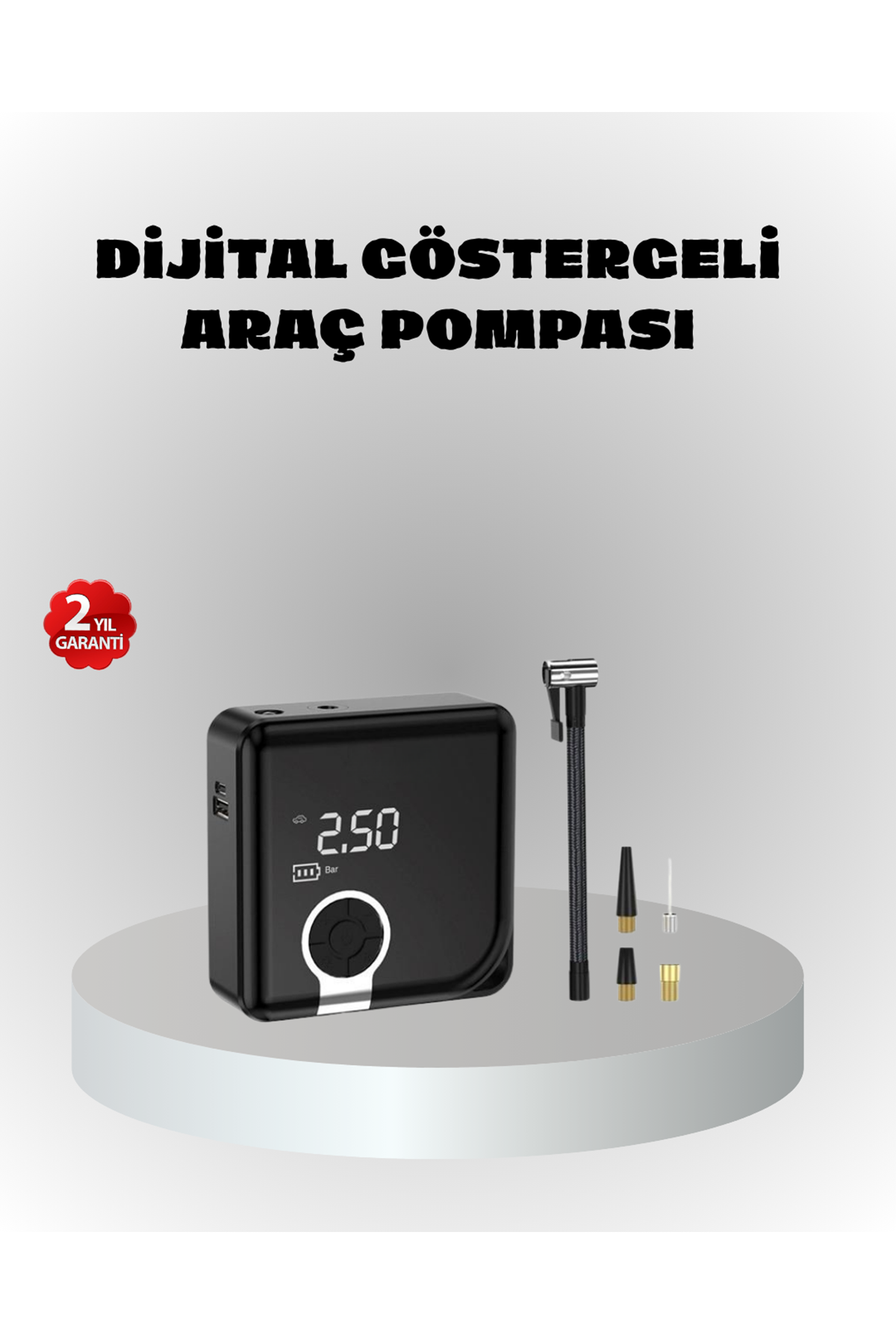 Dijital Ekranlı Şarjlı Hava Kompresörü 150 PSI Güçlü Motorlu