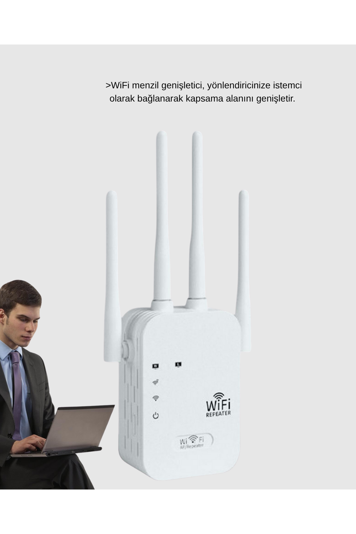 Antenli WiFi Repeater 300m2 Kapsama Alanı WPA3 Güvenlikli