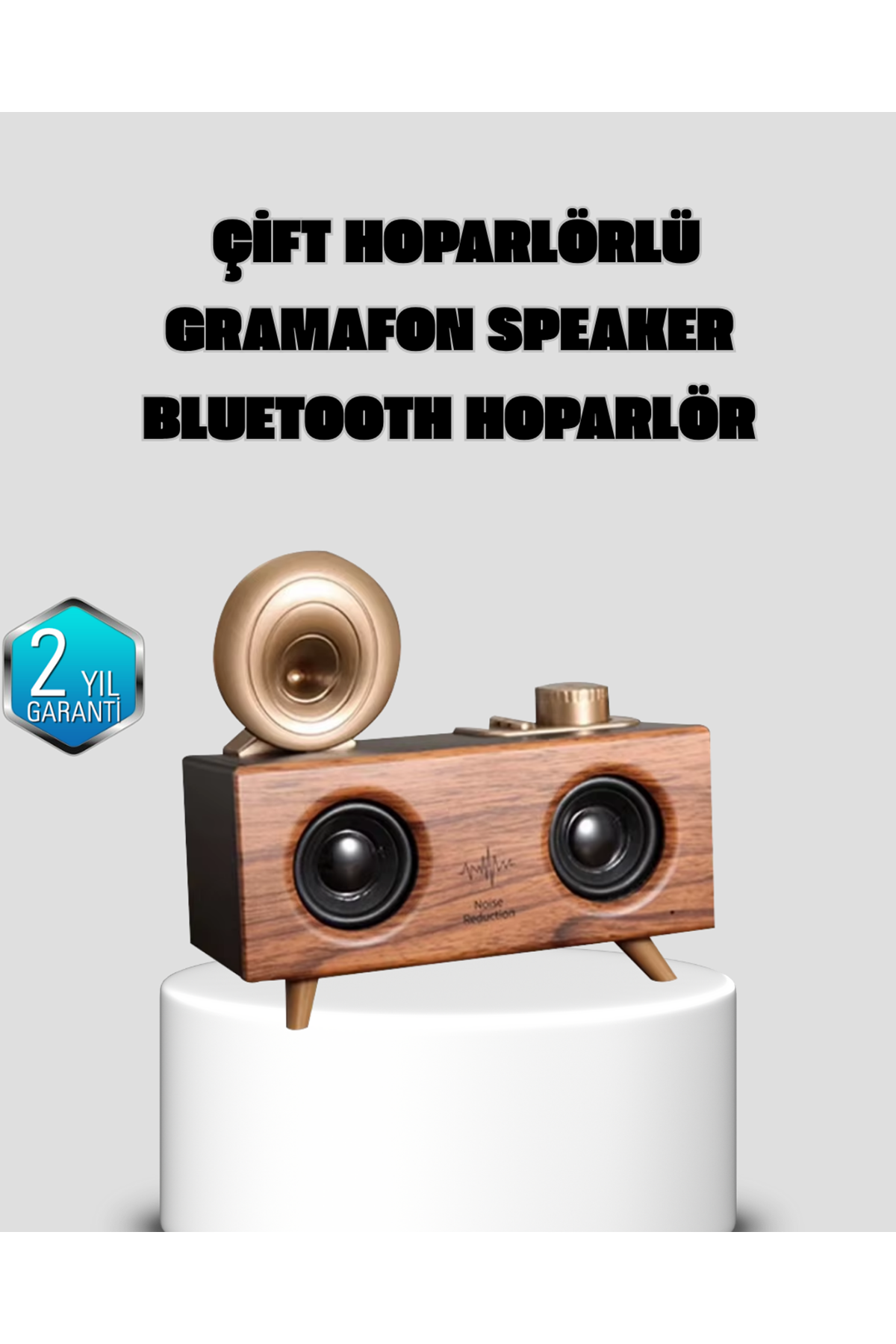 Gramafon Tasarımlı Bluetooth Hoparlör 3D Ses Teknolojili Çok Fonksiyonlu