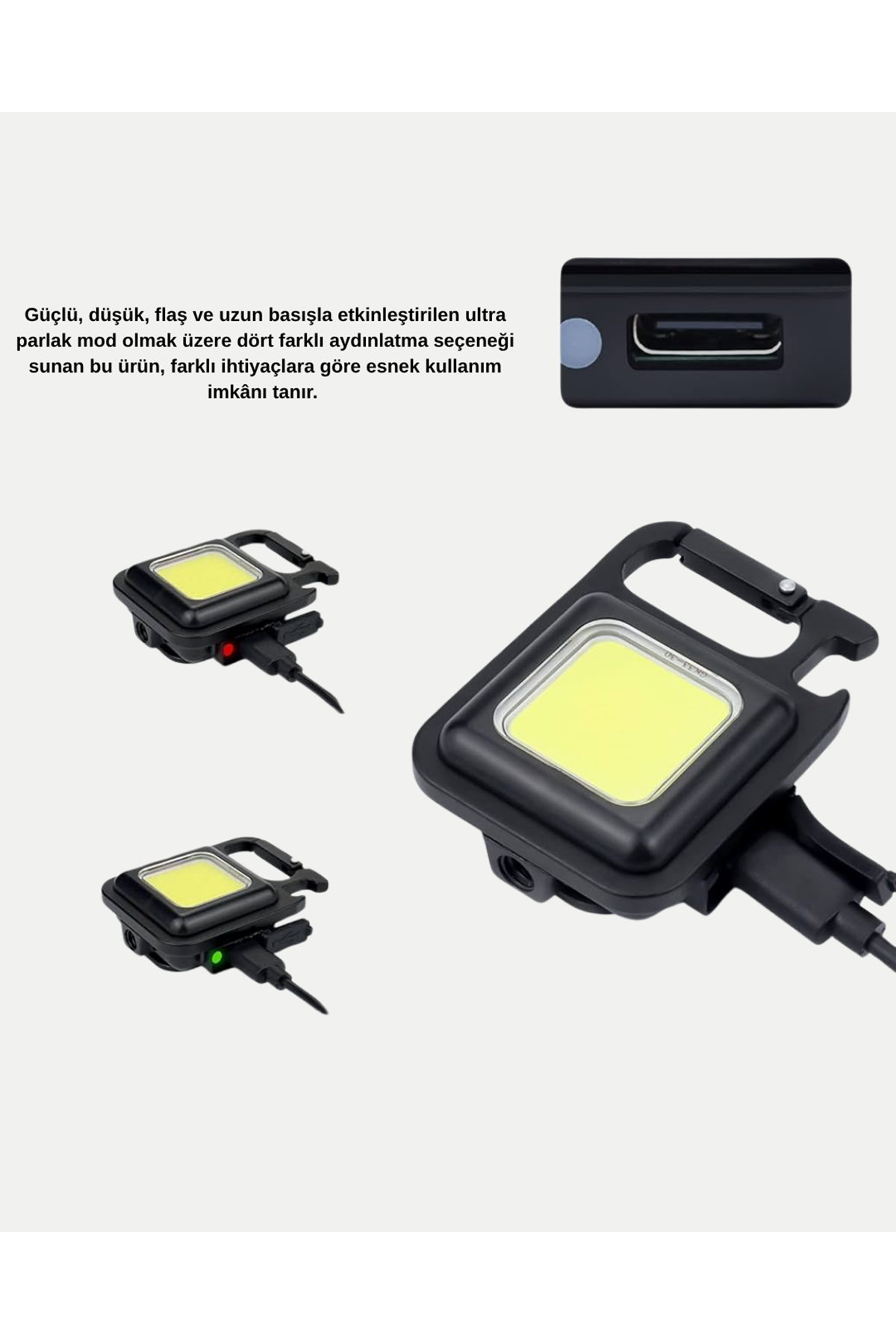 USB Type-C Şarjlı Mini Fener – Manyetik, Katlanabilir ve Şişe Açacaklı Tasarım