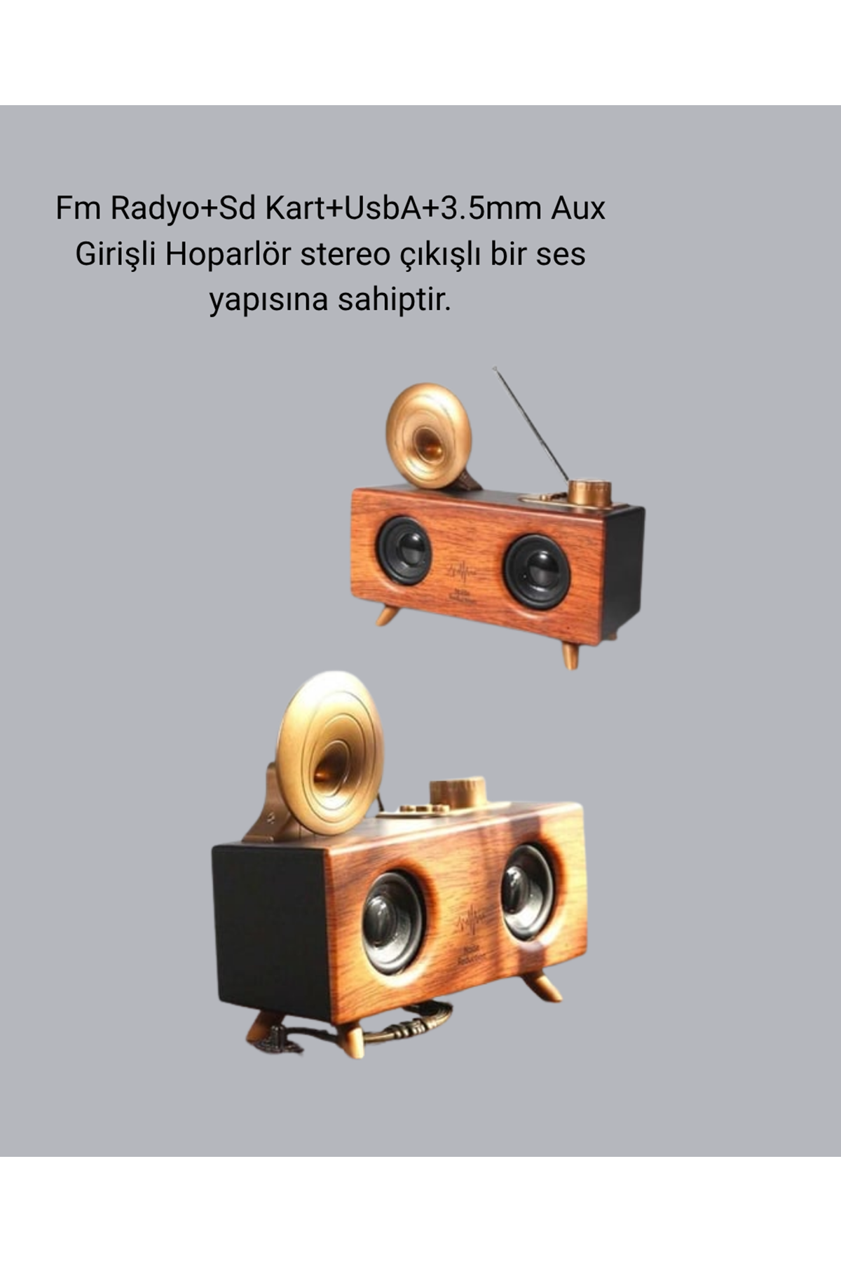 Çift Hoparlörlü Retro Bluetooth Speaker 1800mAh Bataryalı AUX USB SD Kartlı