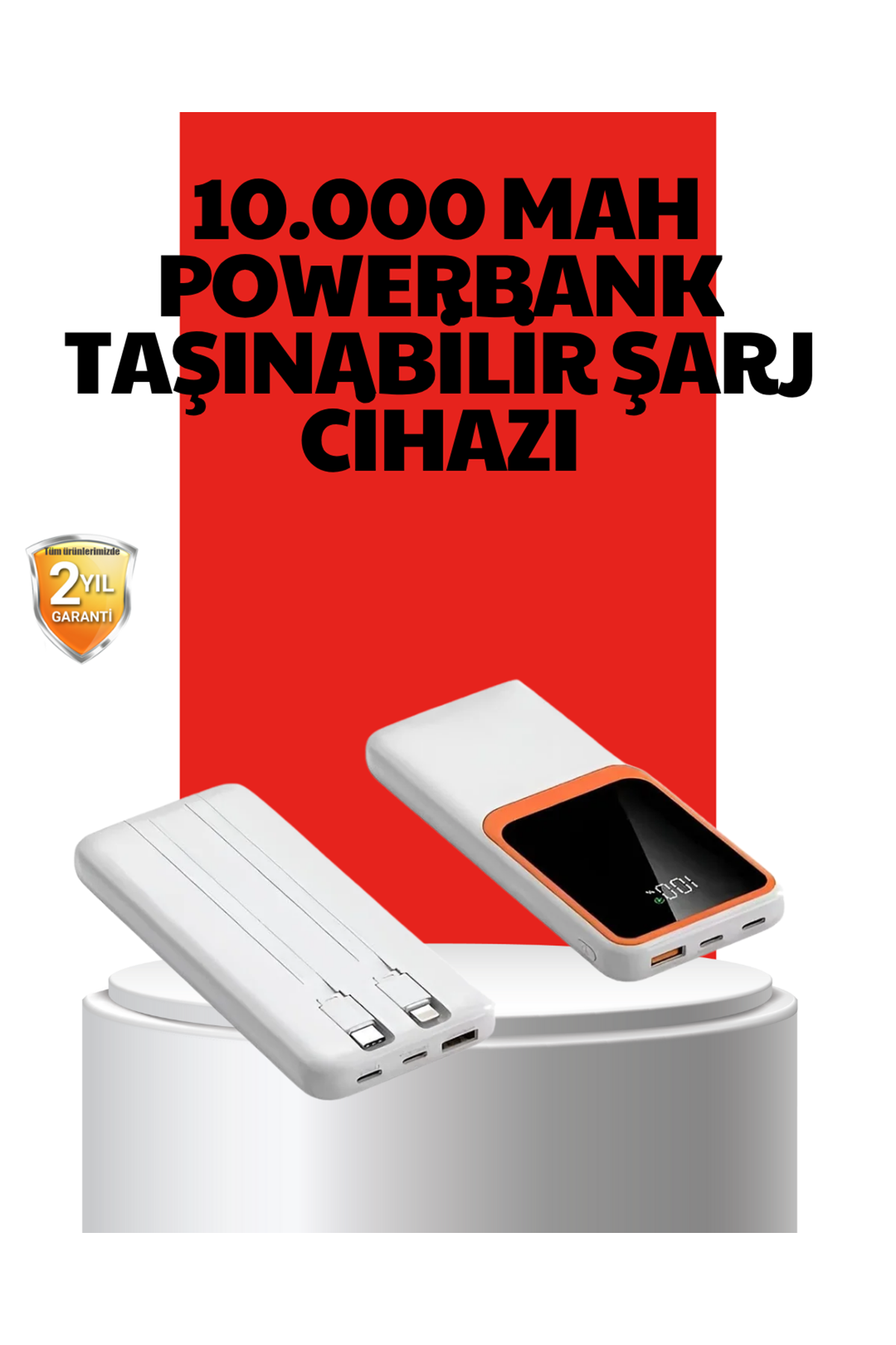 10000 mAh Taşınabilir Powerbank – Çift Çıkışlı Type-C ve Lightning Uyumlu