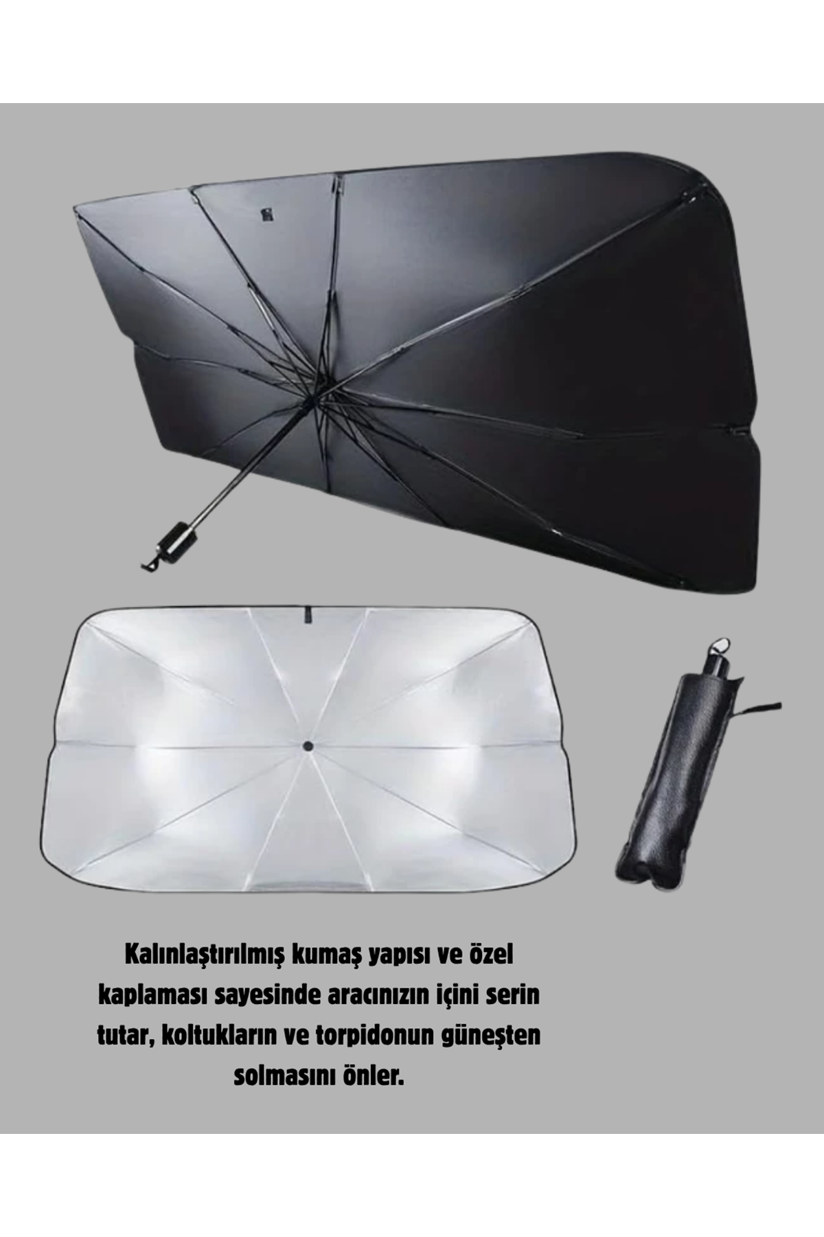 Ön Cam Güneşliği – Kalın Kumaş ve Cam Elyaf İskelet ile Maksimum UV Koruma