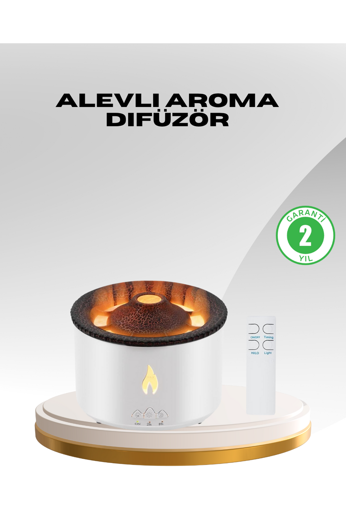 Alev Efektli Aromaterapi Difüzörü – 360 ml Su Hazneli, Sessiz ve Zaman Ayarlı