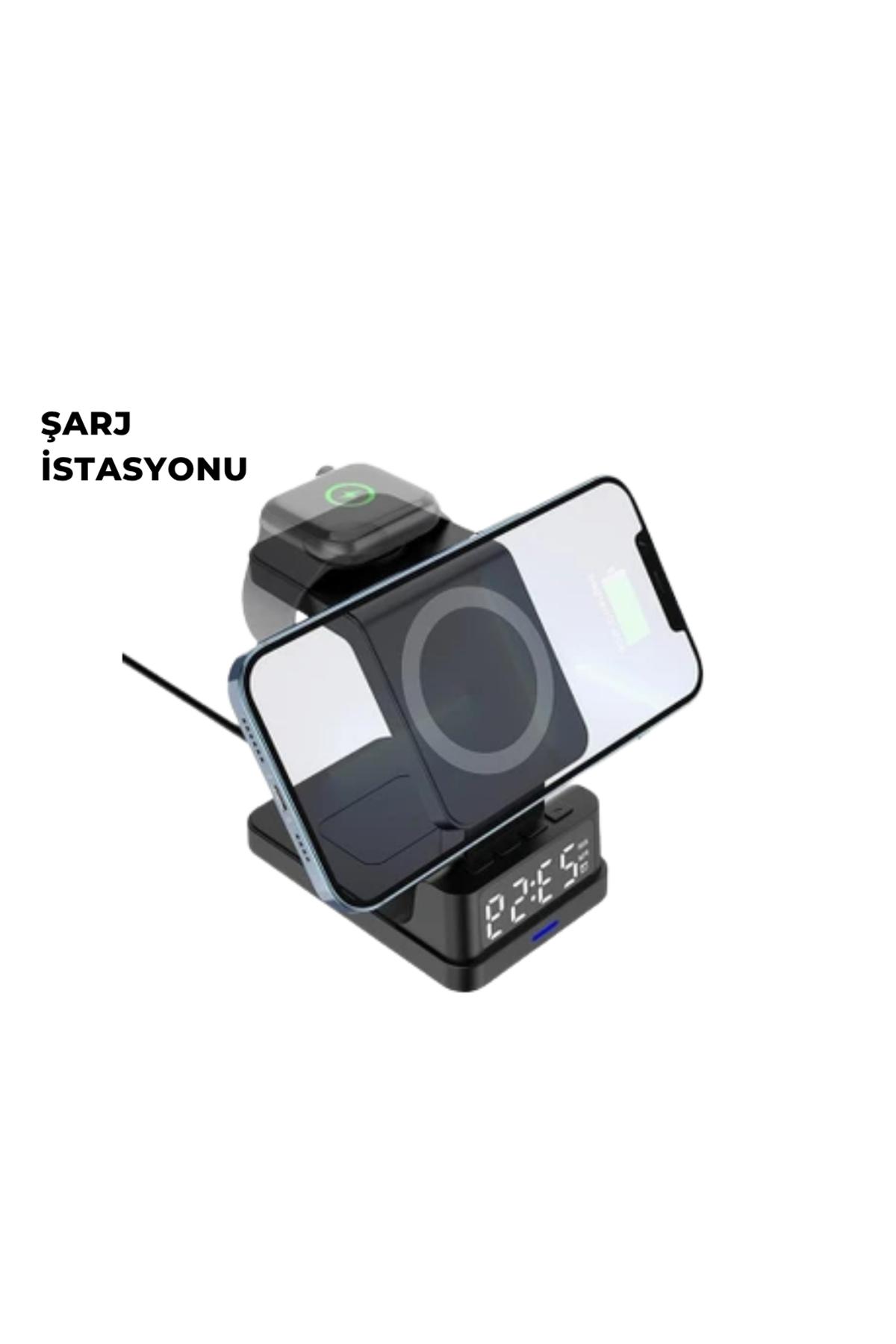 Kablosuz Şarj İstasyonu ve Dijital Saat – Apple Uyumlu, 3 Kademeli Işık Ayarı